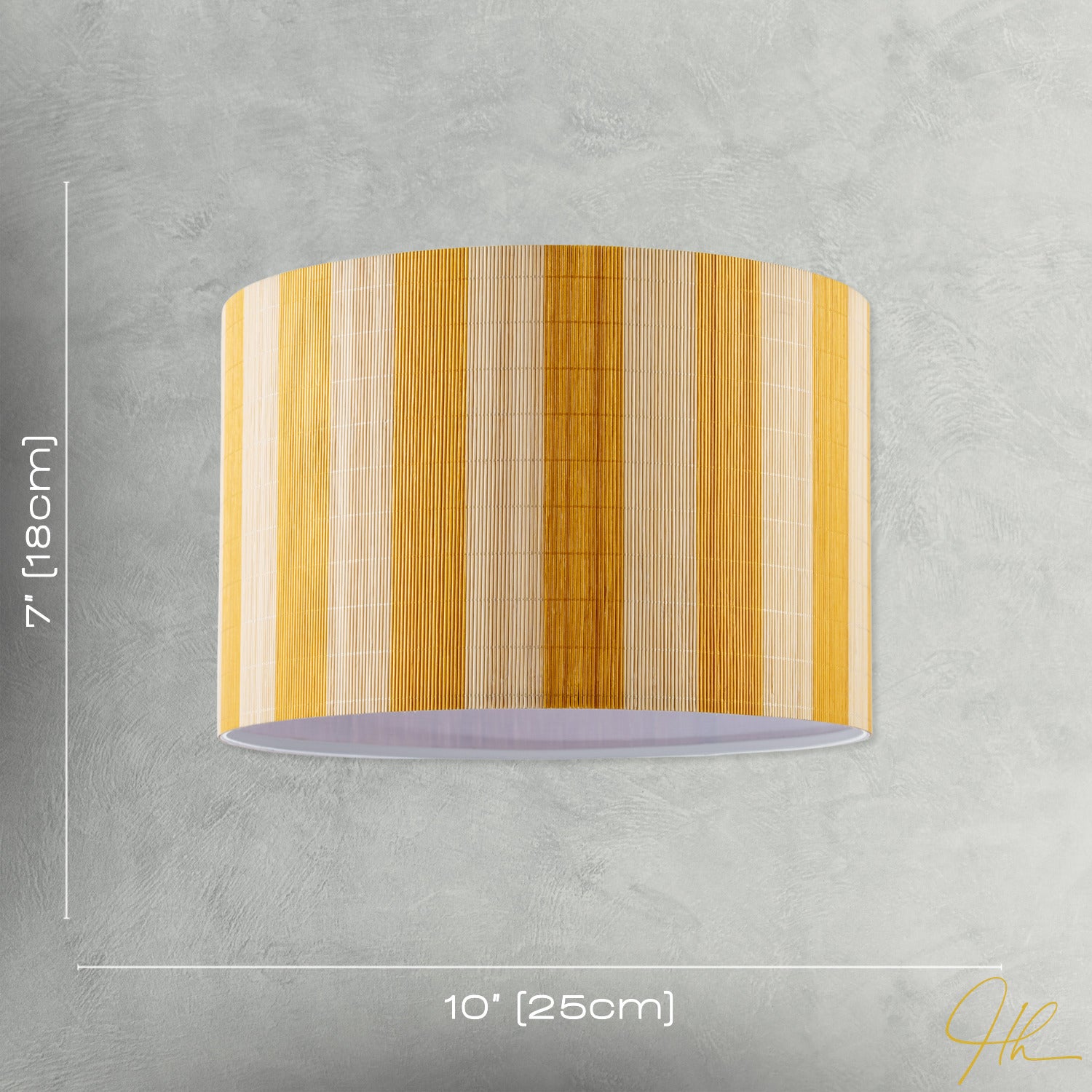 Shabby Chic Natural Brown Bamboo Lamp Shade with Mustard Ochre Stripes Image 7