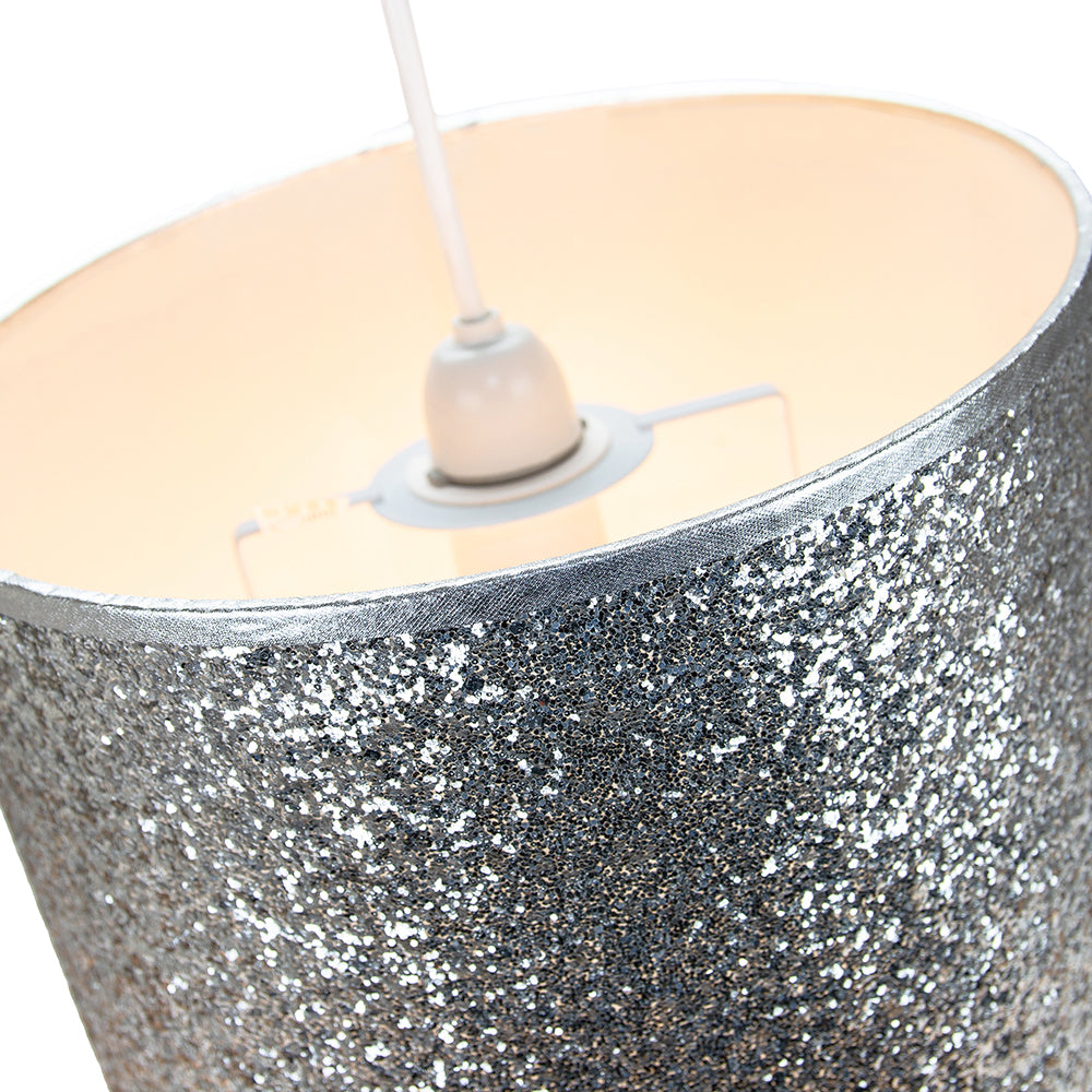 Modern and Designer Bright Silver Glitter Fabric Pendant/Lamp Shade 25cm Wide Image 3