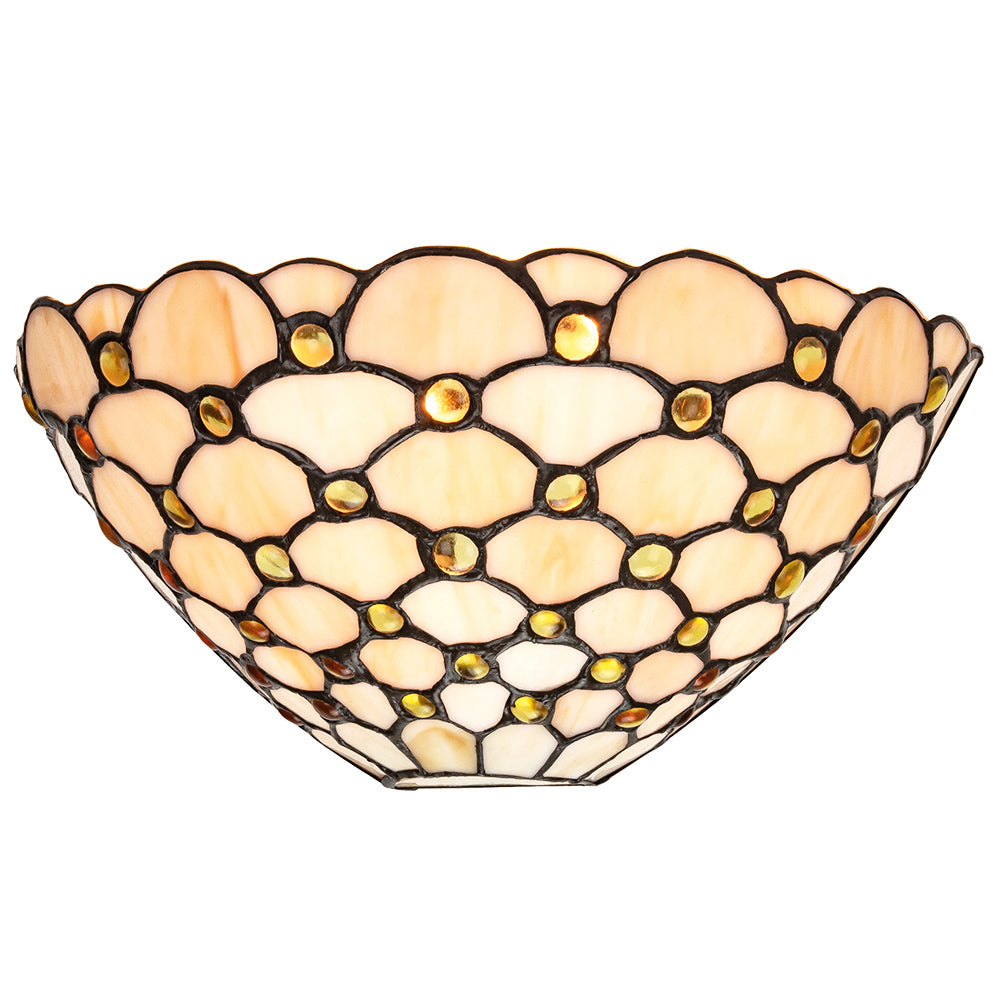 Traditional Amber Glass Tiffany Wall Light Fitting with Multiple Circular Beads Image 1