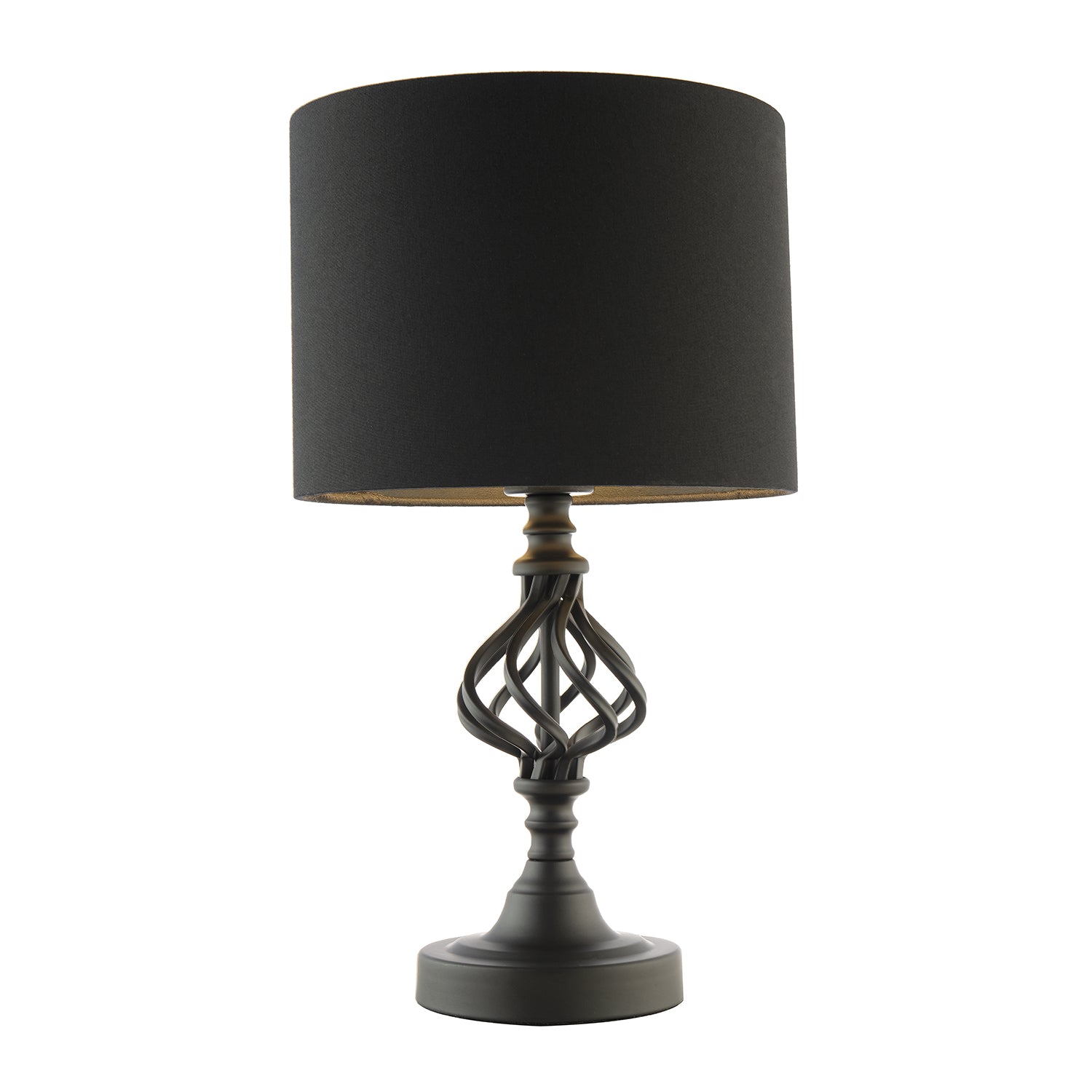 Classic Twist Metal Table Lamp in Matte Black with Black Drum Shade Image 2