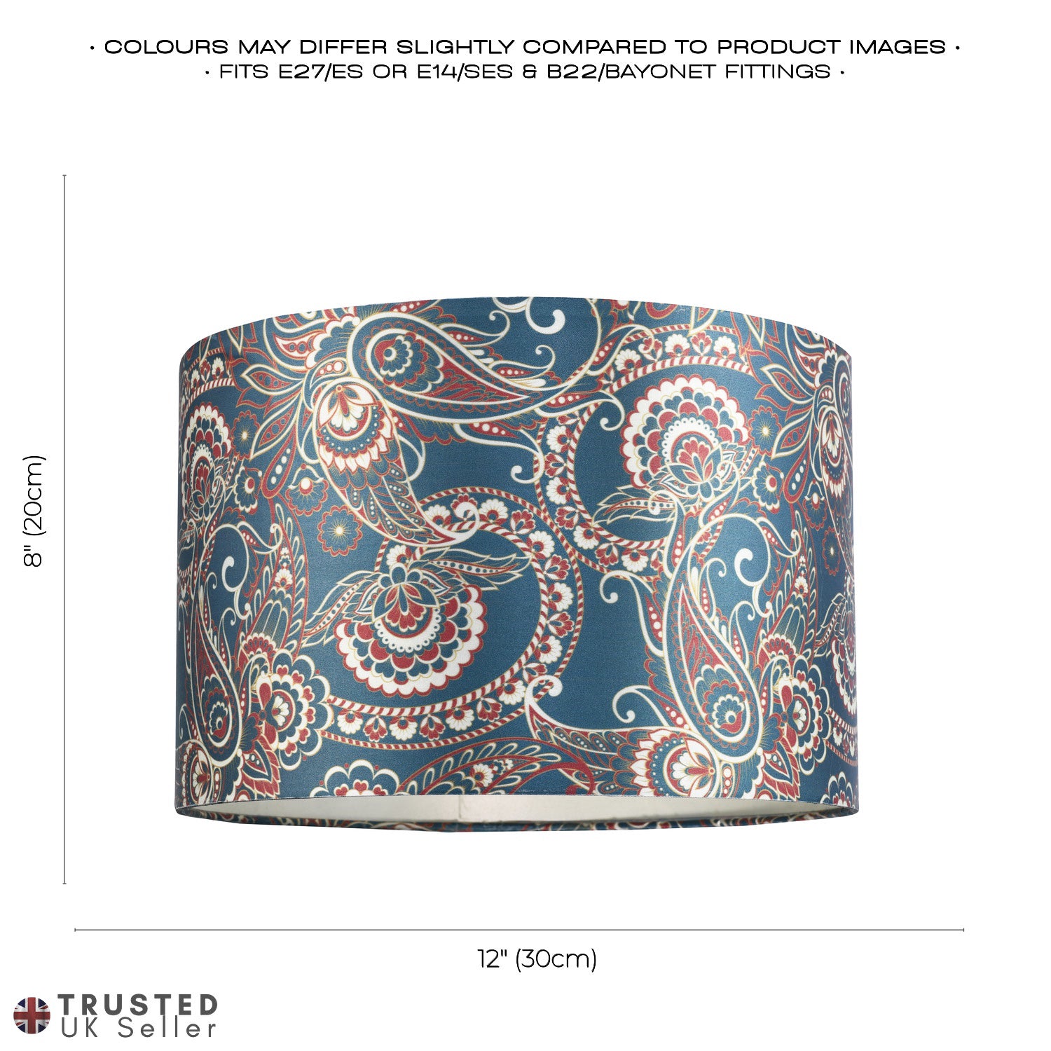 Classic Paisley Bohemian Print Satin Fabric Lamp Shade in Teal with Cream Inner Image 6