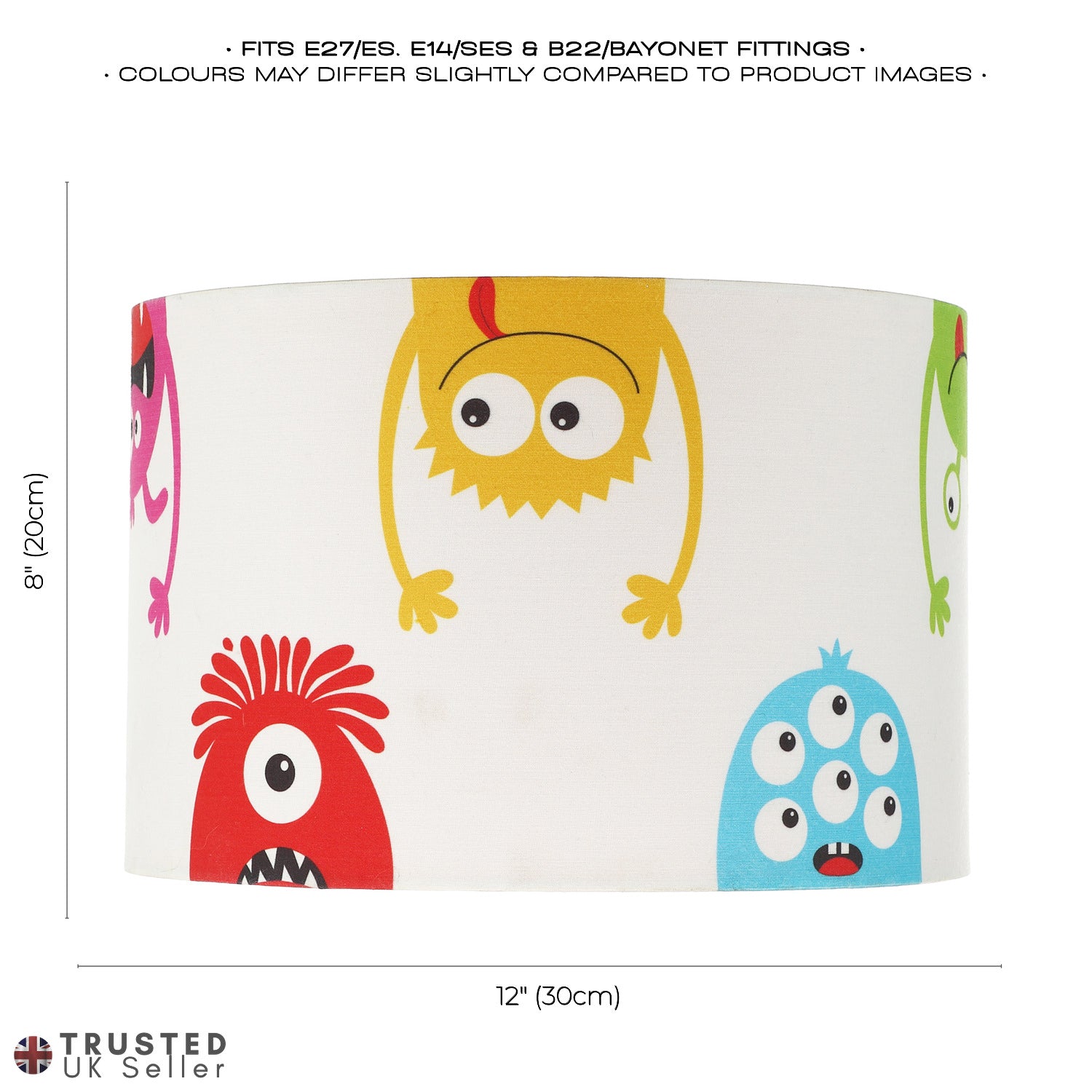 Funny Monsters Children's Lamp Shade with Orange Inner and Multi Colour Monsters Image 7