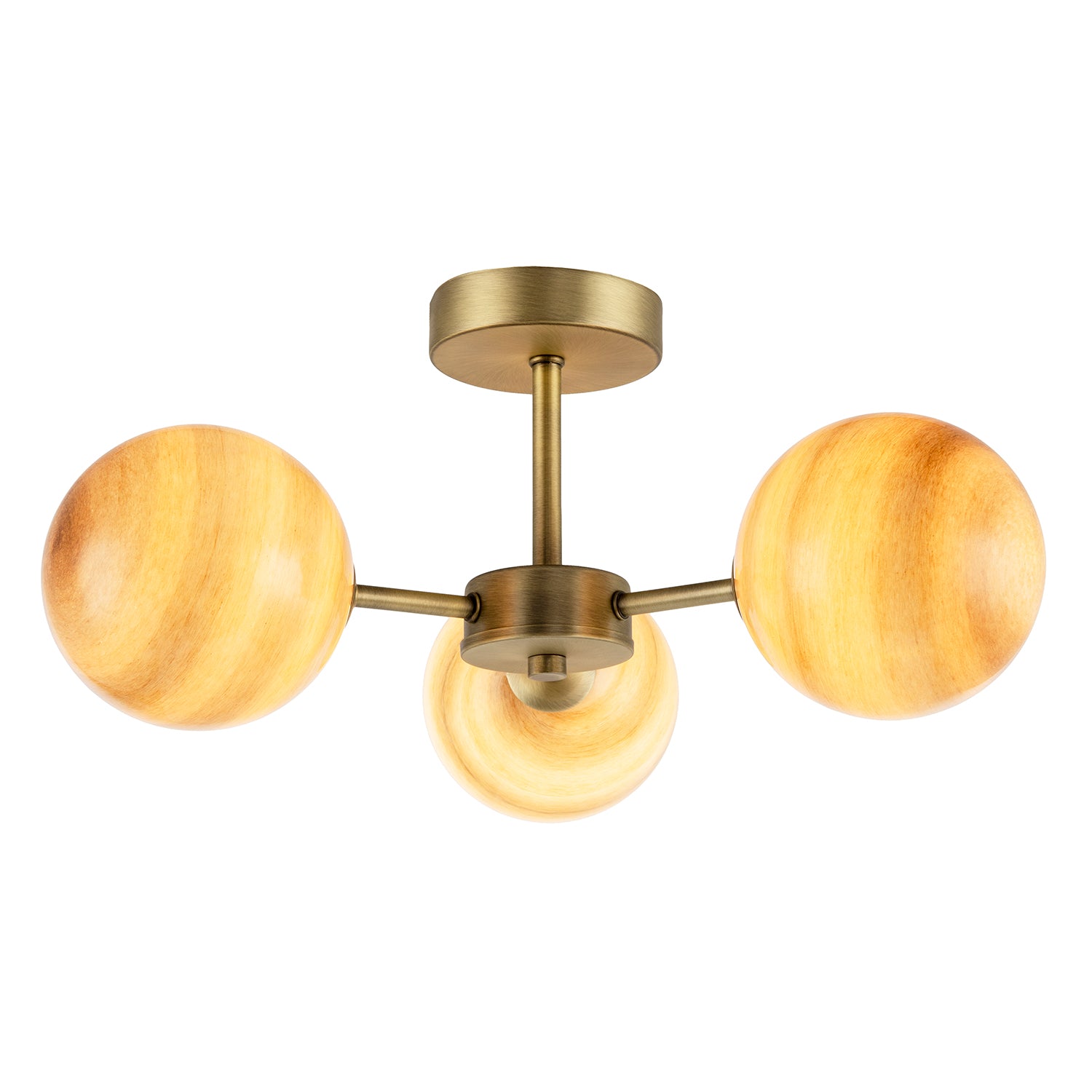 Designer Antique Brass Ceiling Light with Stripe Marble Glass Shades Image 3