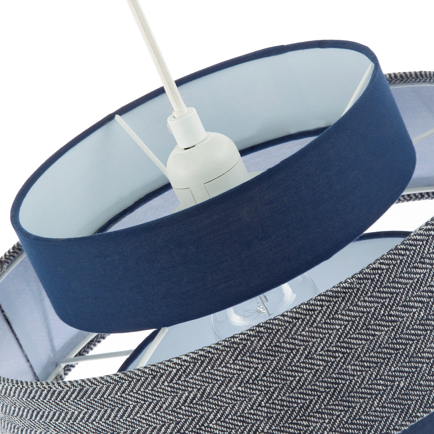 Modern Navy Blue Herringbone Linen Triple Tier Design Pendant Shade Image 5