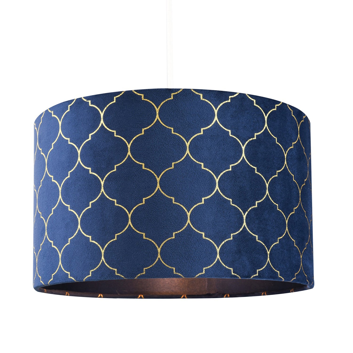 Modern Soft Brushable Midnight Blue Velvet 30cm Lamp Shade with Gold Foil Decor Image 5