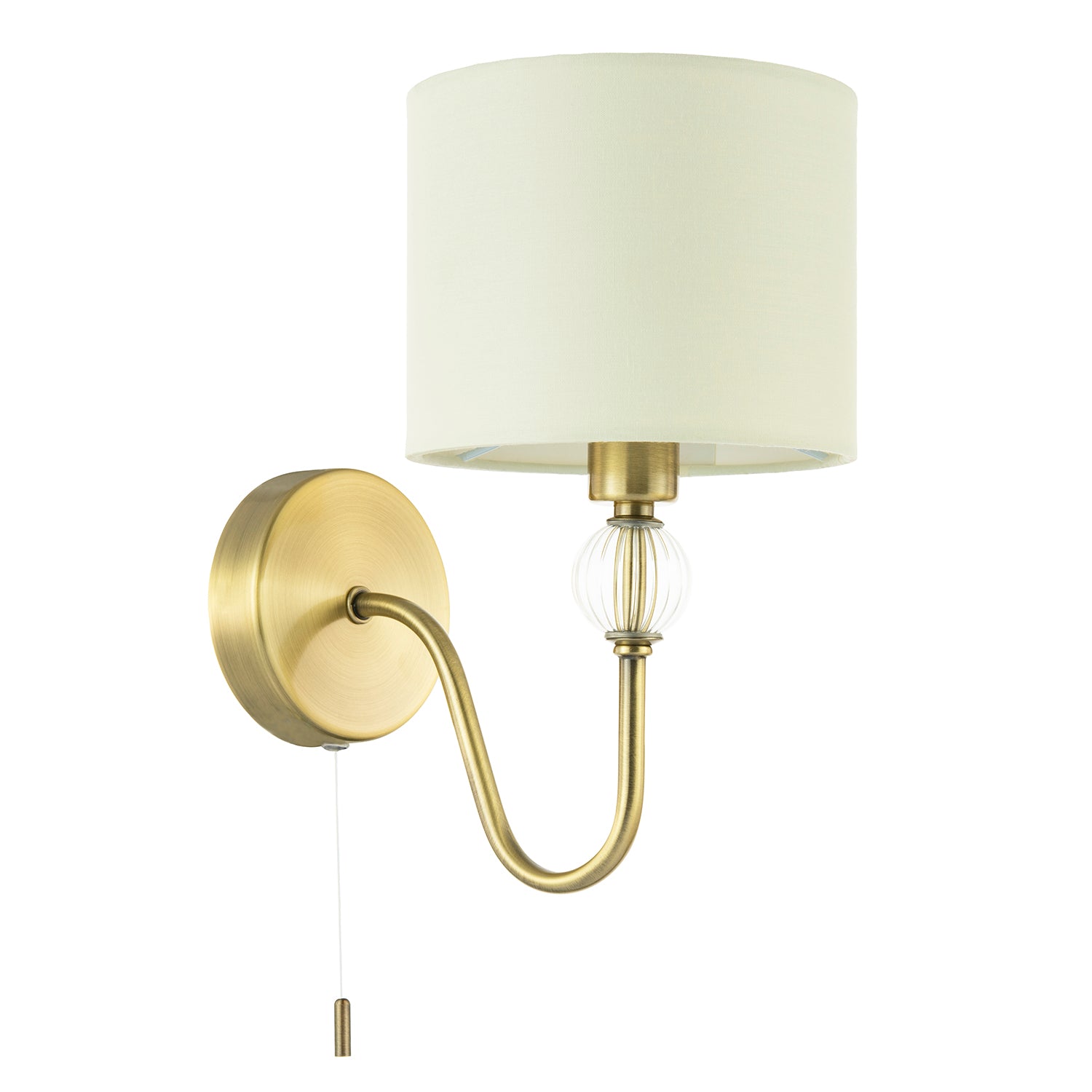 Traditional Bedside Wall Light in Antique Brass with Pull Switch and Shade Image 2