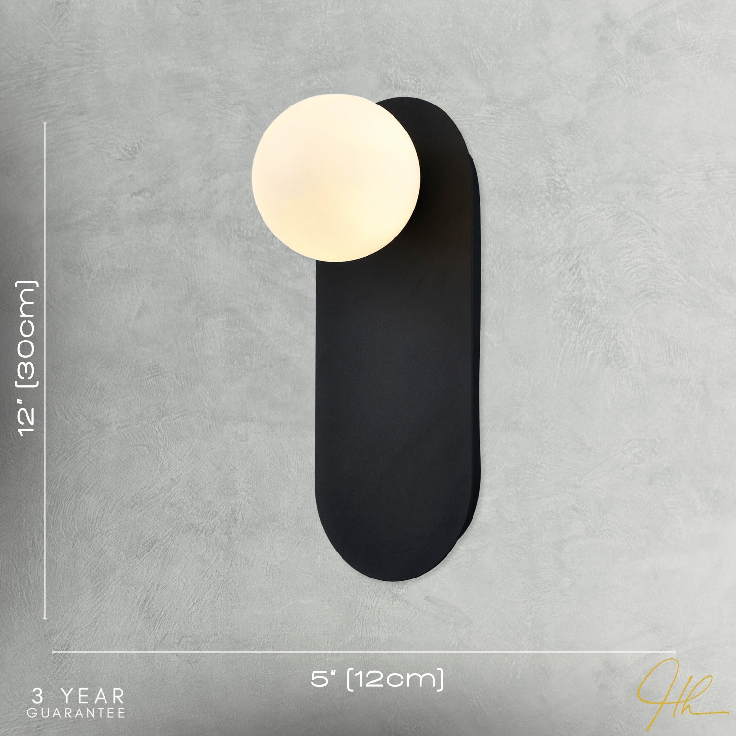 Matte Sand Black LED Wall Light with Opal White Spherical Glass Shade Image 7