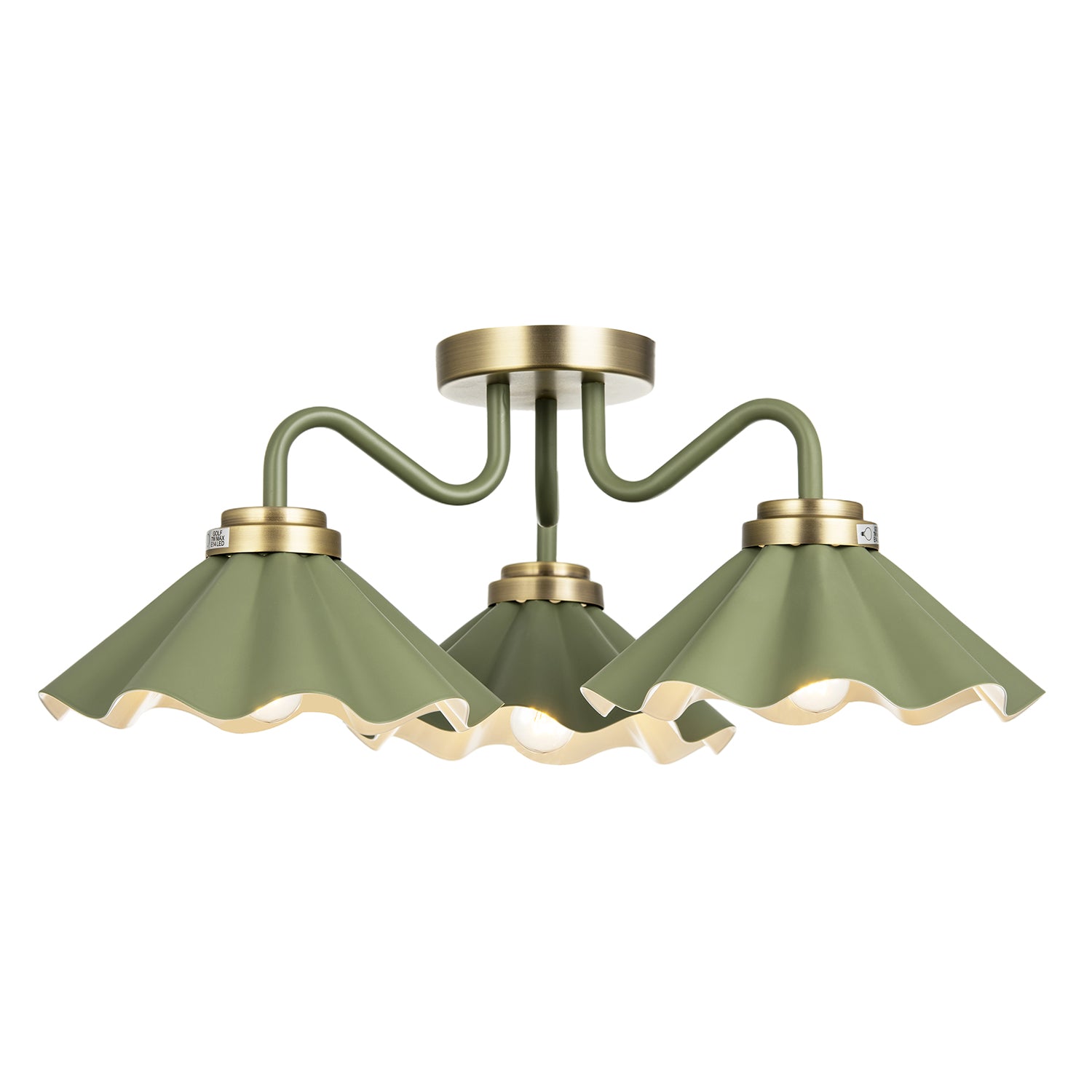 Designer Ceiling Light with Soft Olive Green Scalloped Metal Shades Image 5