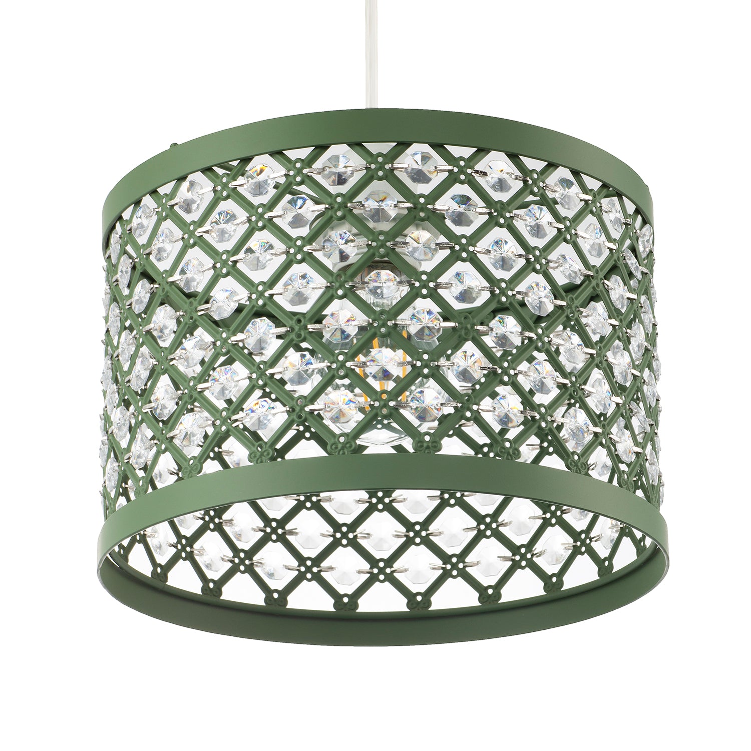 Modern Ornate Olive Green Metal Pendant Shade with Clear Acrylic Beads Image 5