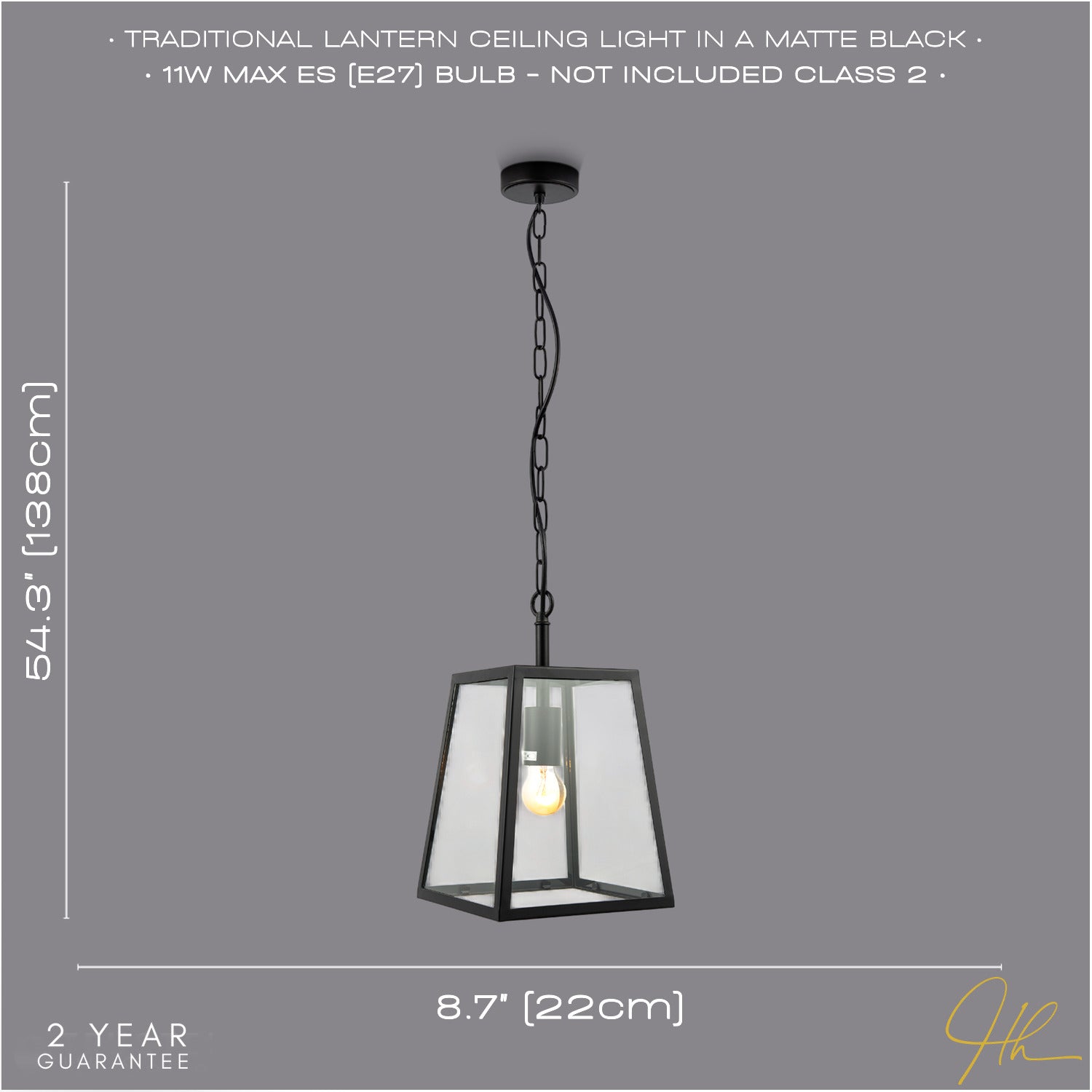 Classic Lantern Pendant Ceiling Light in Matte Black with Clear Glass Sides Image 6