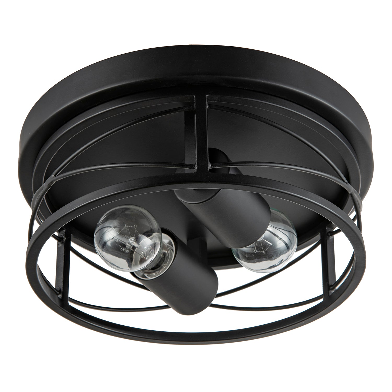 Industrial Vintage Black Round Flush Ceiling Light with Wire Design Image 3