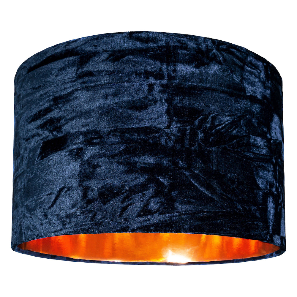 Modern Midnight Blue Crushed Velvet 14" Table/Pendant Shade with Copper Inner Image 1