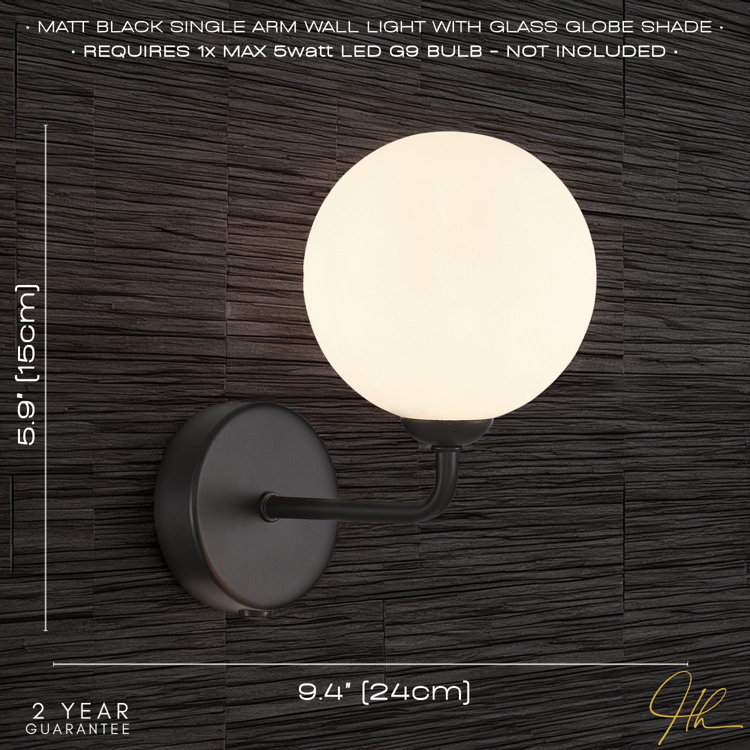 Contemporary Chic Matte Black Wall Light with Opal White Globe Glass Shade Image 6