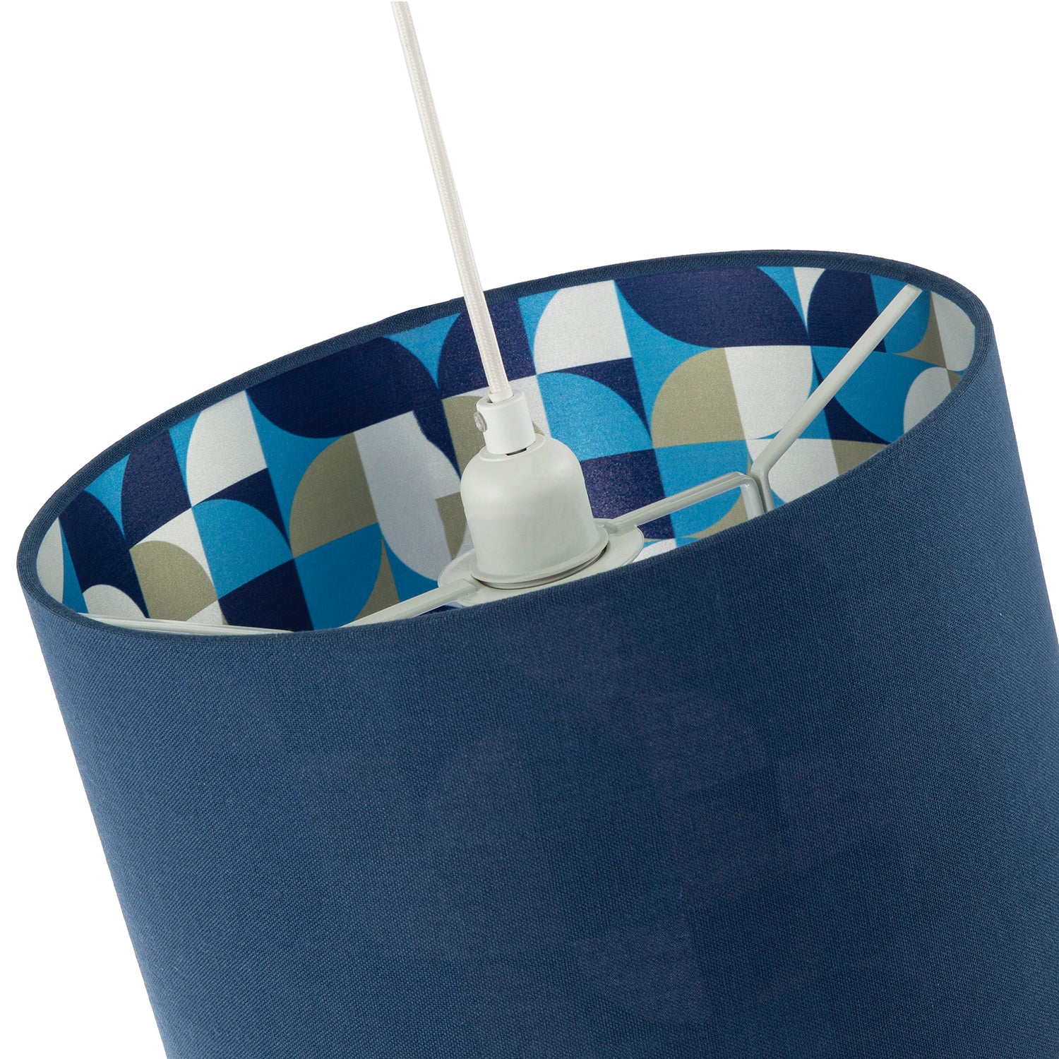Designer Midnight Blue Linen Lamp Shade with Geometric Pattern Lining Image 4