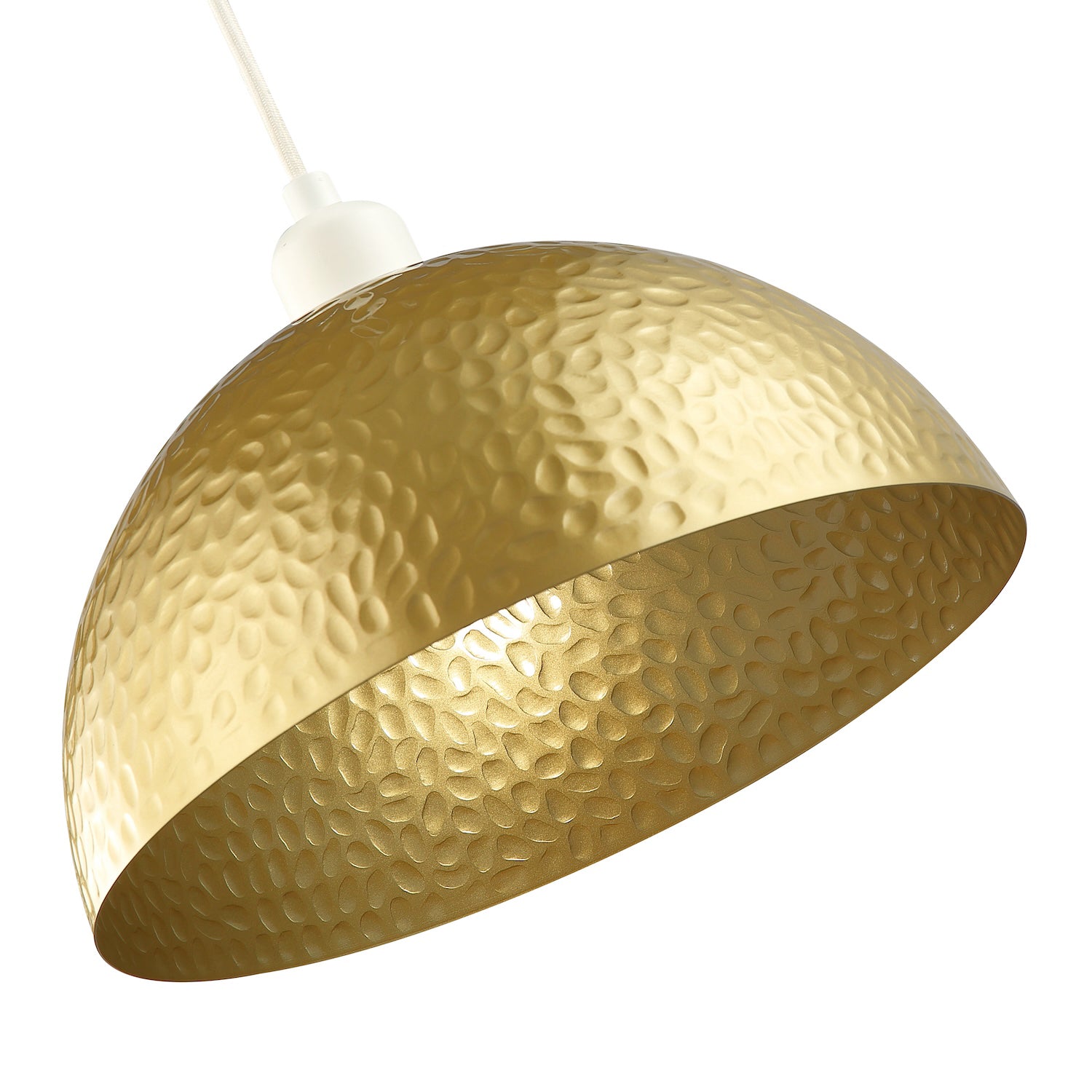 Contemporary Satin Gold Metal Pendant Lighting Shade with Hammered Domed Shape Image 4