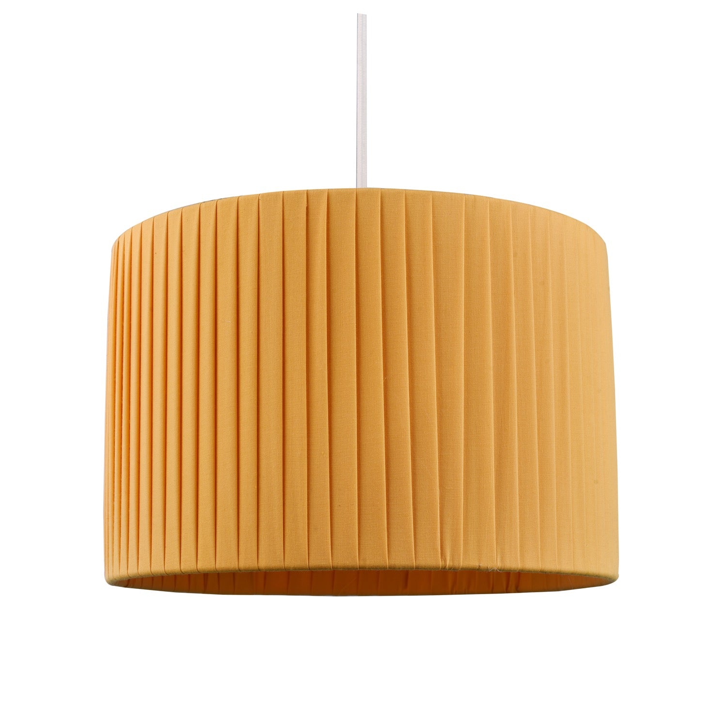 Modern Chic Designer Double Pleated Ochre Cotton Fabric 10" Drum Lampshade Image 2