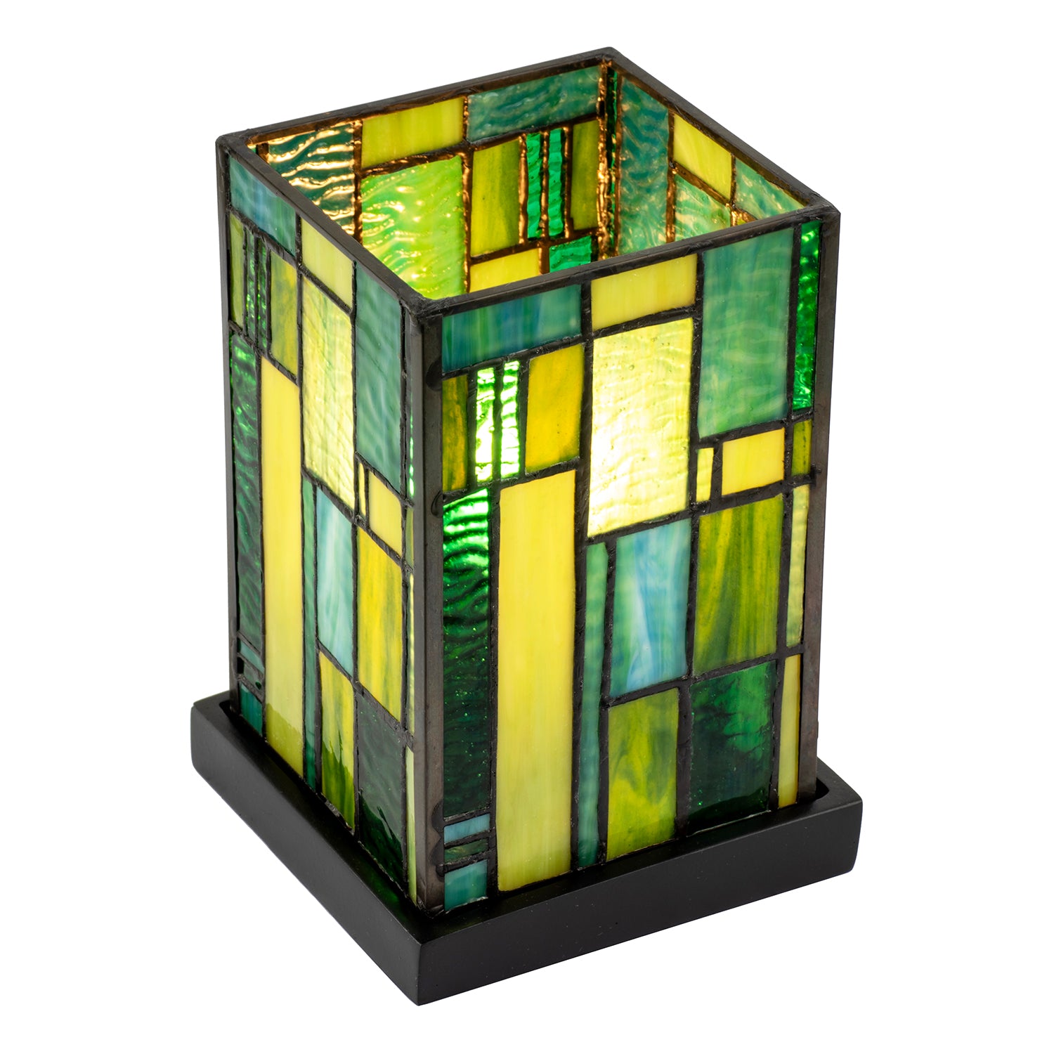 Designer Art Deco Tiffany Glass Table Lamp in Light and Dark Green Image 4