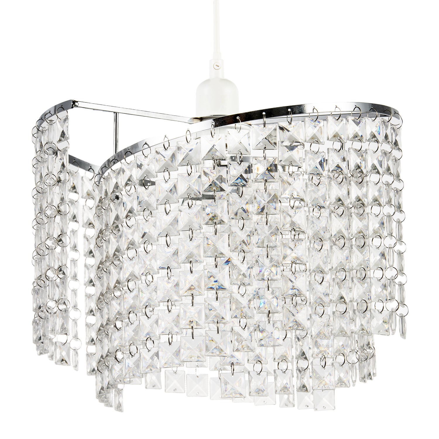 Modern Chrome Chandelier Pendant Shade with Cascading Acrylic Panels Image 1
