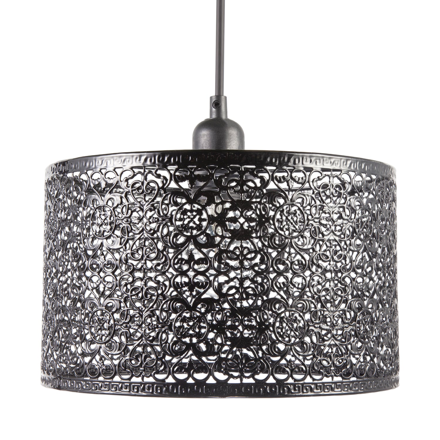 Ornate Moroccan Style Decorated Black Gloss Metal Pendant Lamp Shade Image 4