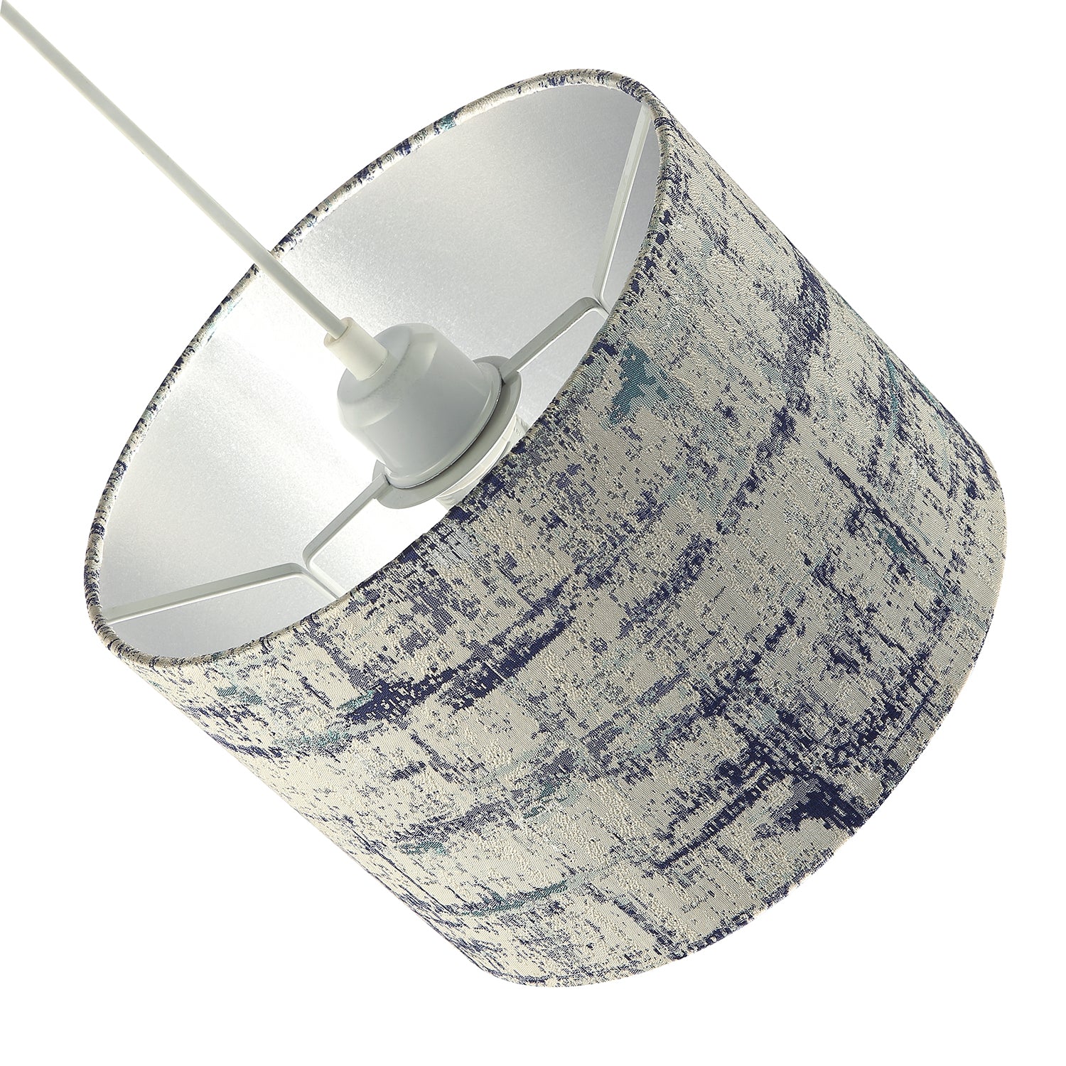 Unique Navy Blue and Silver Camouflage Jacquard Fabric Drum Lamp Shade Image 4