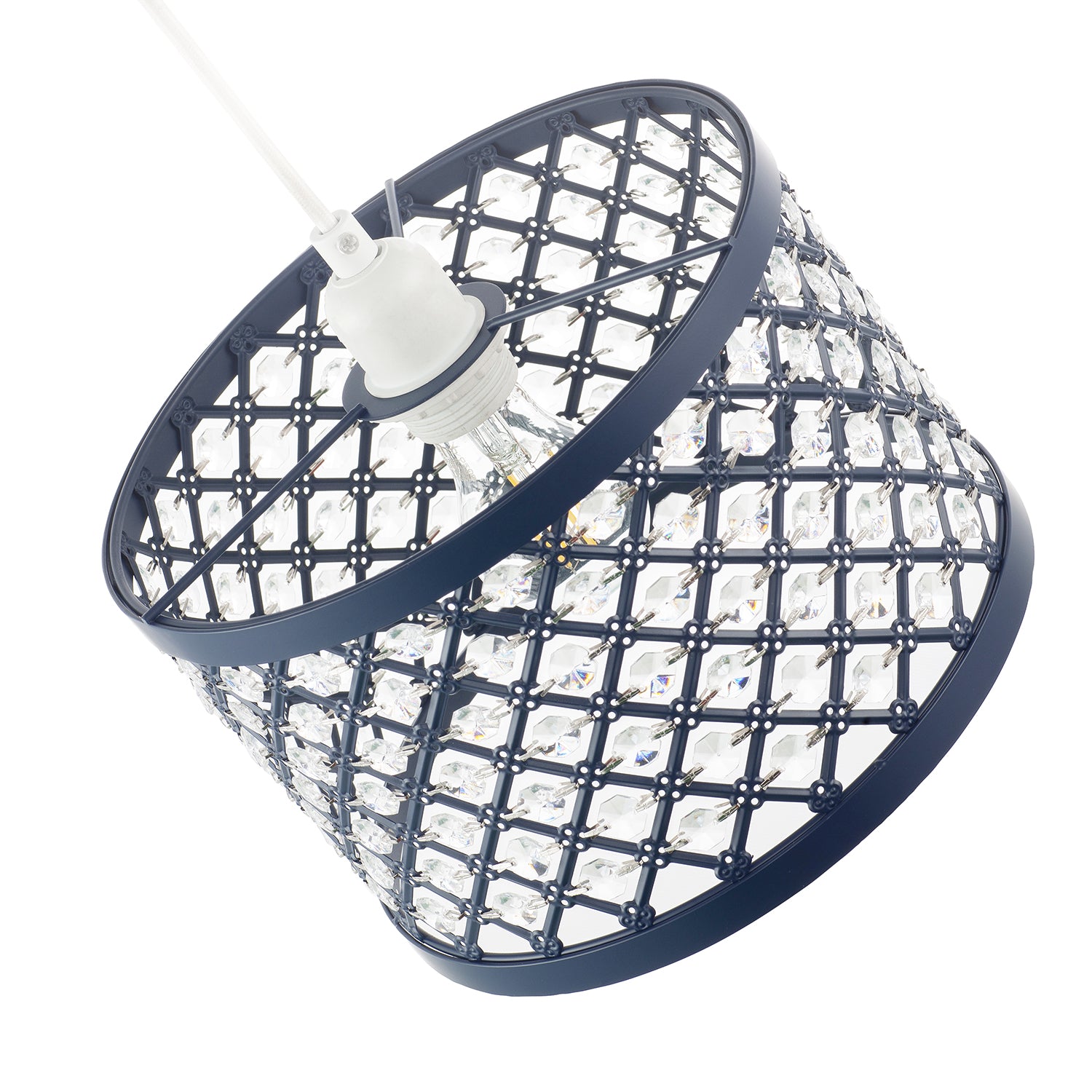 Modern Ornate Navy Blue Metal Pendant Shade with Clear Acrylic Beads Image 5