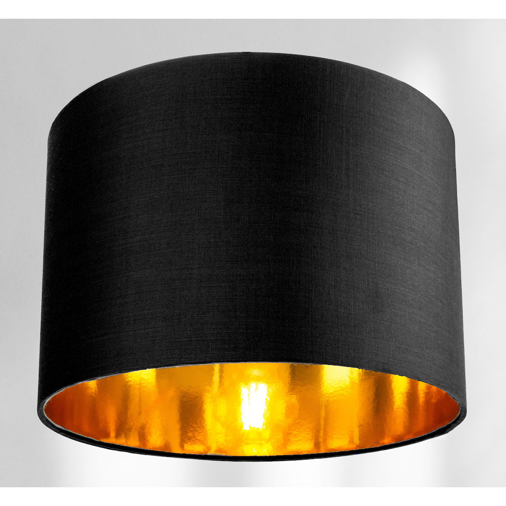 Contemporary Black Cotton 10" Table/Pendant Lamp Shade with Shiny Golden Inner Image 2