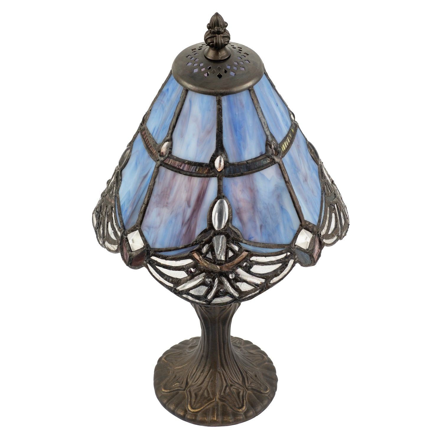 Quirky and Petite Purple Stained Glass Tiffany Lamp with Clear Beads Image 3