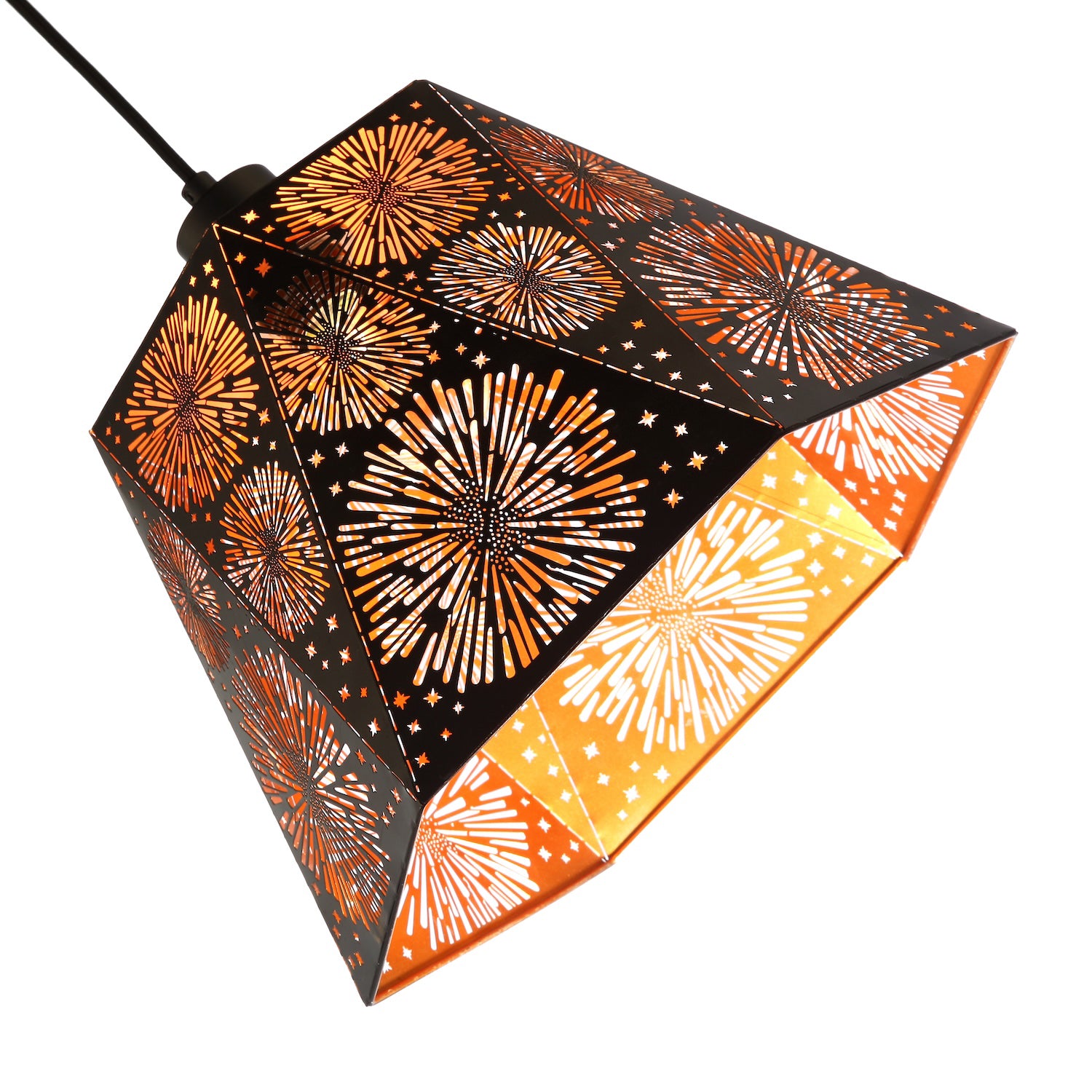 Designer Hexagonal Pendant Lamp Shade in Matte Black with Starburst Shapes Image 5