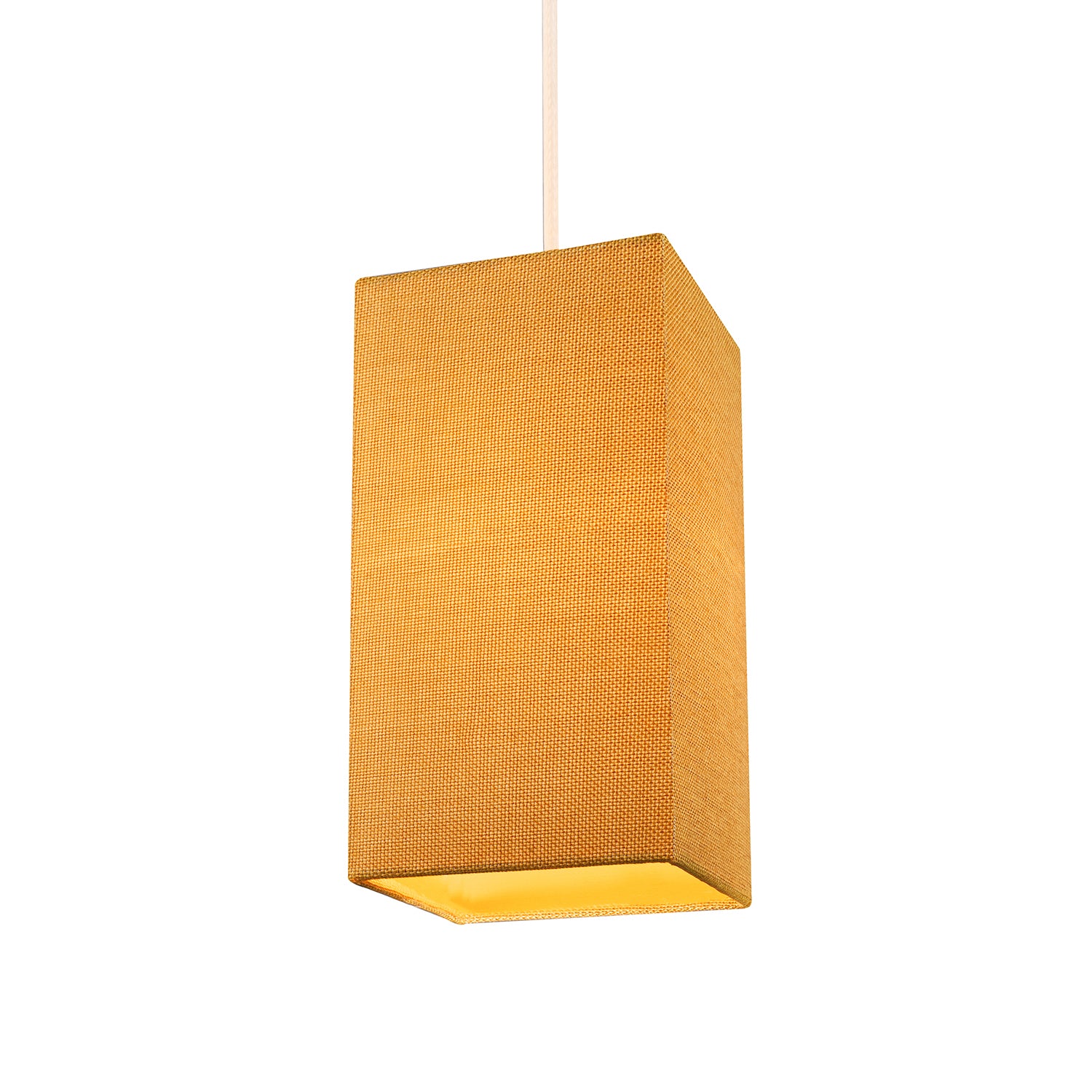 Modern and Stylish Textured Ochre Linen Fabric Tall Rectangular 25cm Lampshade Image 2