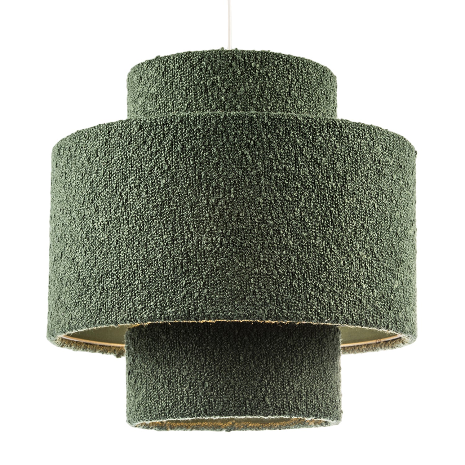 Modern Tiered Pendant Shade in Luxurious Forest Green Boucle Fabric Image 2