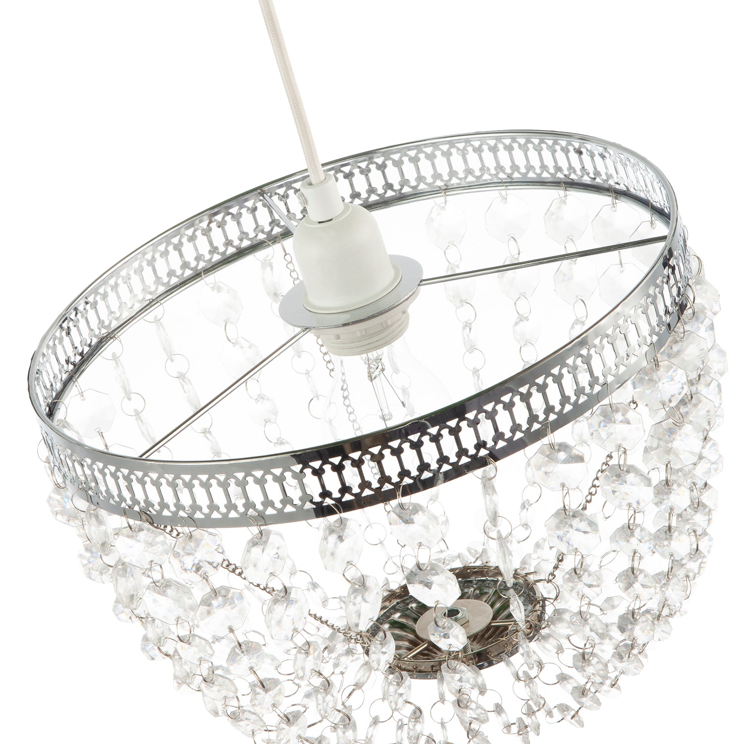 Traditional Vintage Chrome Pendant Lighting Shade with Clear Acrylic Image 3