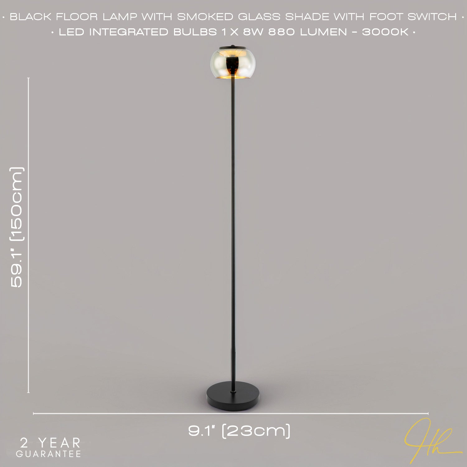 Modern LED Floor Lamp in Matte Black with Smoked Glass Shade and Foot Switch Image 4