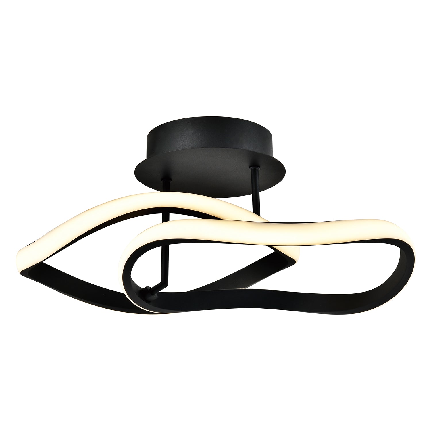 Modern Sleek Matt Black Sand LED Ceiling Lamp with Curving Oval Metal Heads Image 2