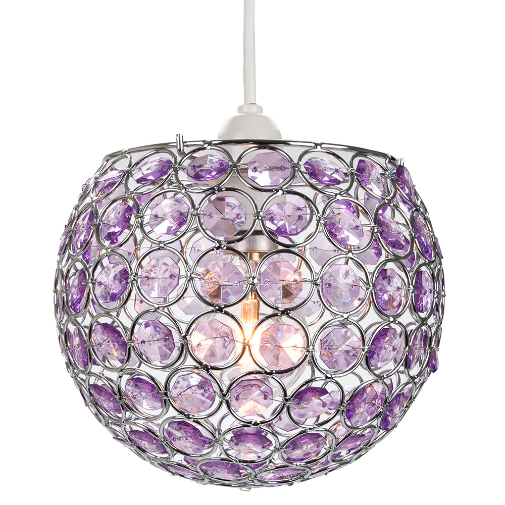 Modern Round Globe Easy Fit Pendant Shade with Small Purple Acrylic Bead Jewels Image 2