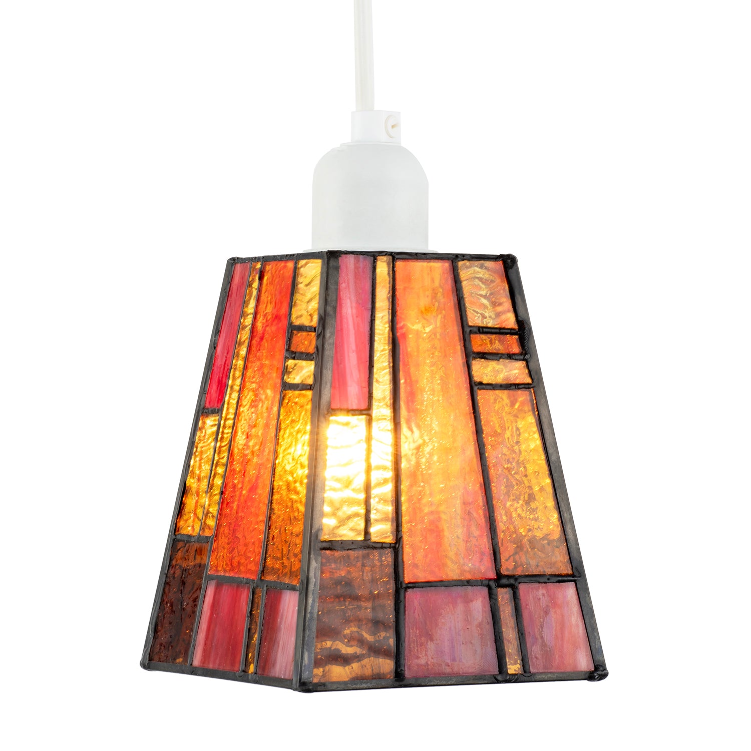 Art Deco Tiffany Glass Pendant Shade with Orange and Amber Panels Image 4