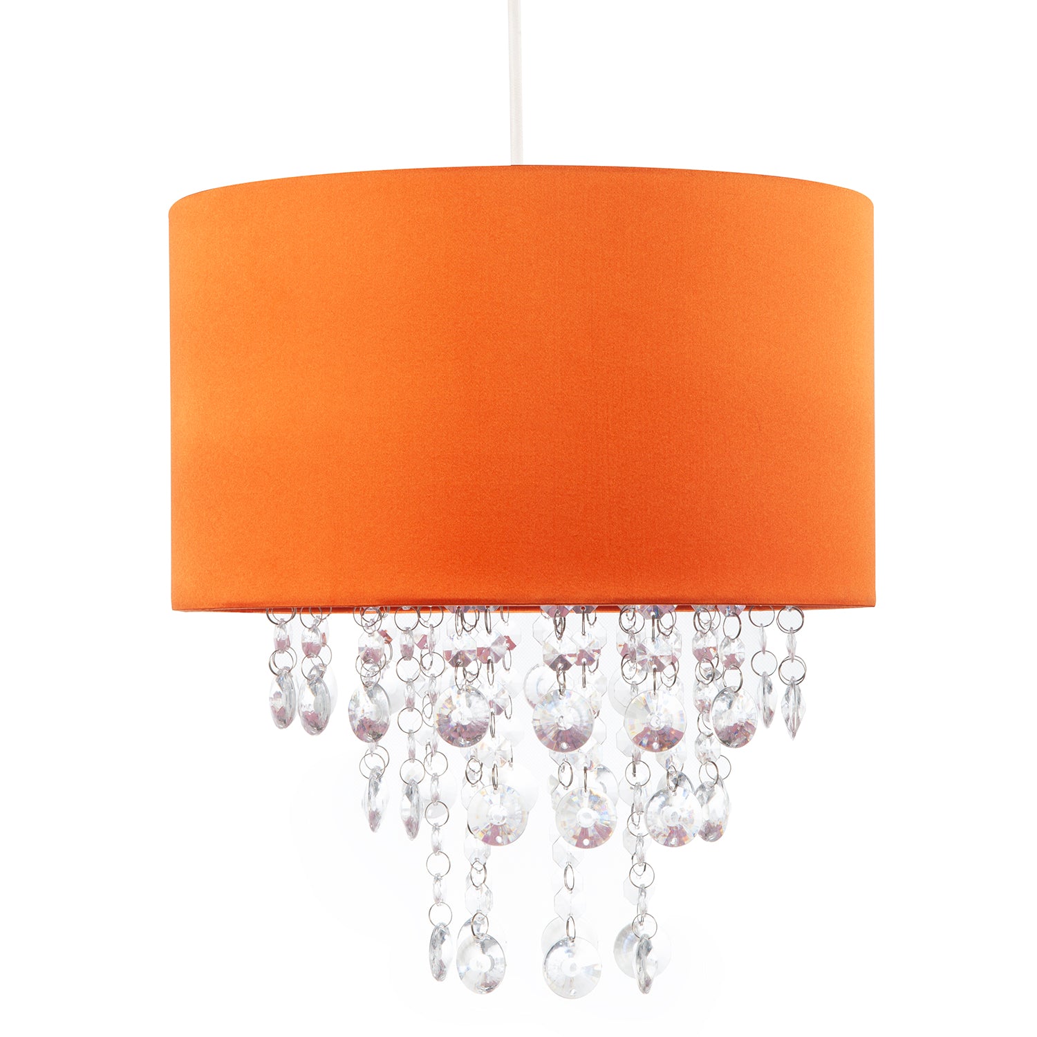 Modern Orange Satin Fabric Pendant Shade with Clear Acrylic Drops Image 5