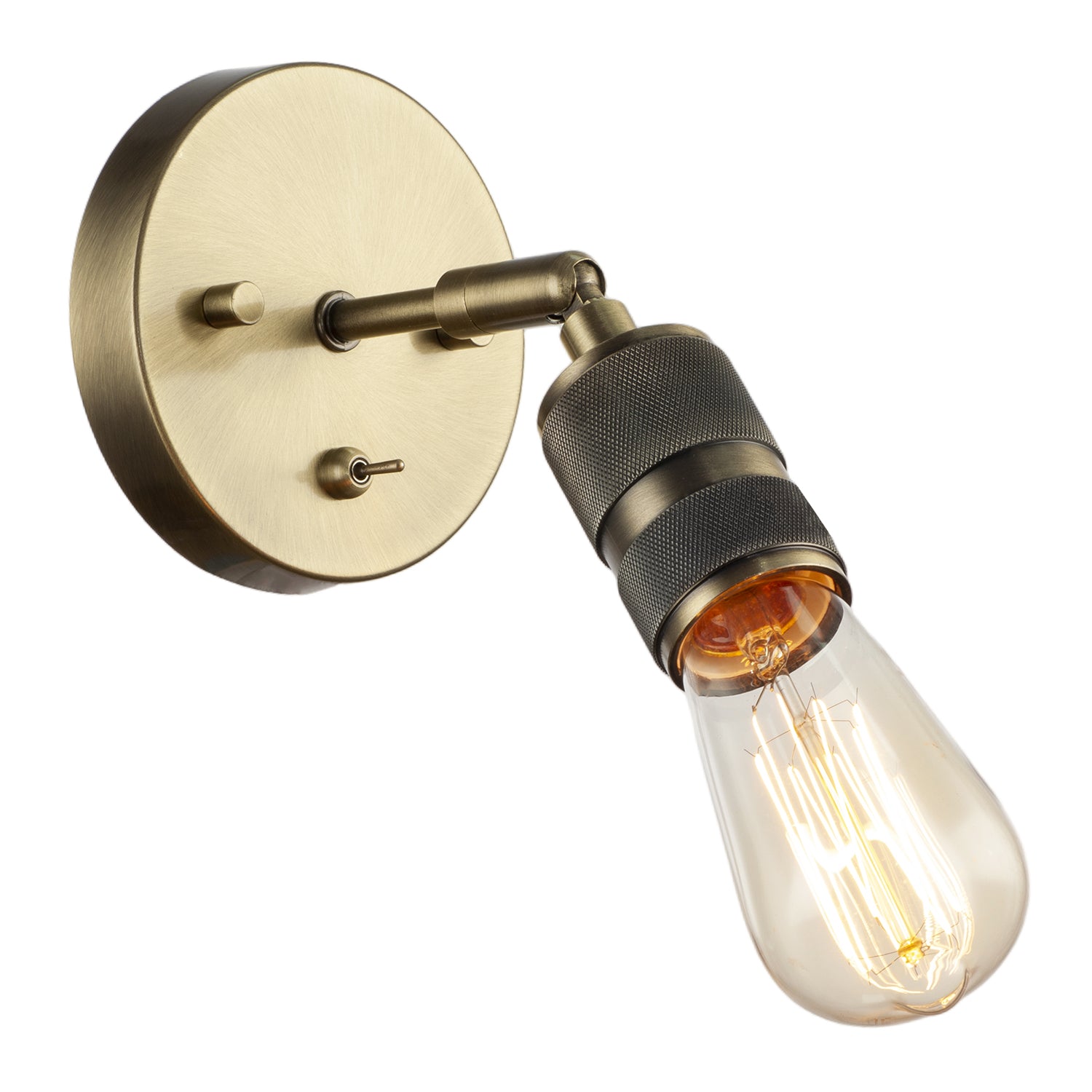 Antique Brass Switched Wall Light with Adjustable Knurled Metal Head Image 2