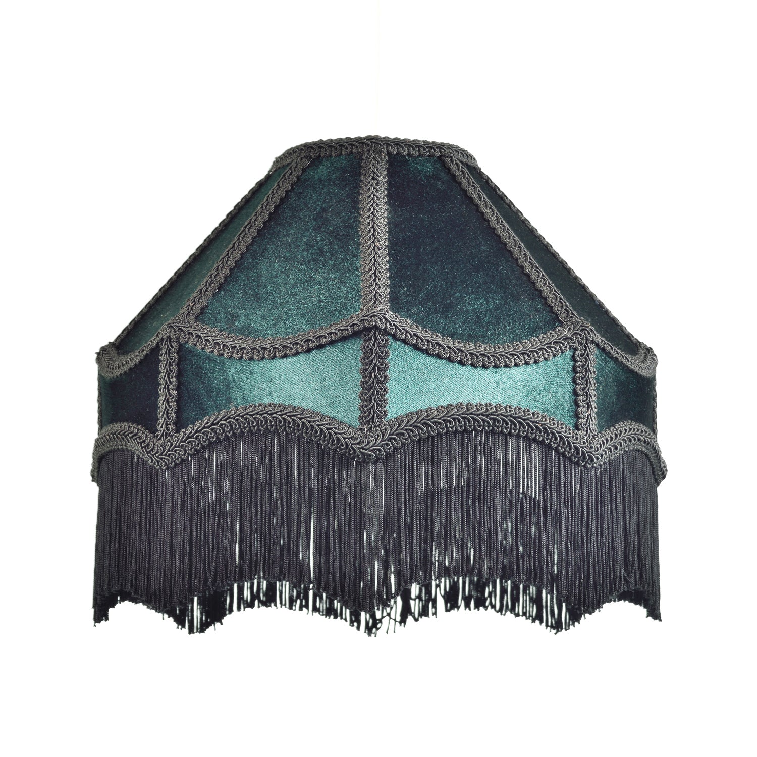 Traditional Victorian Empire Lampshade in Dark Emerald Velvet with Tassels Image 1