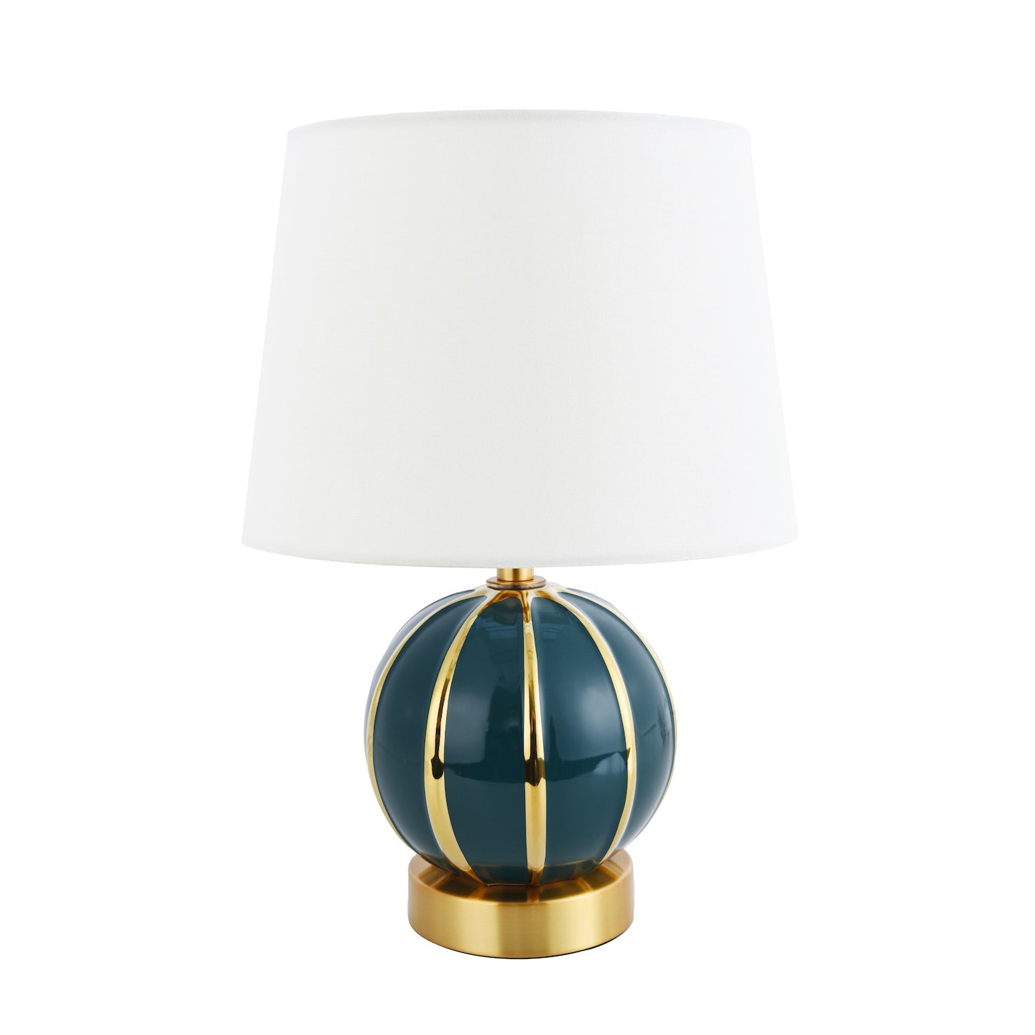 Classic Dark Teal Gloss Ceramic Spherical Table Lamp with Polished Gold Stripes Image 4