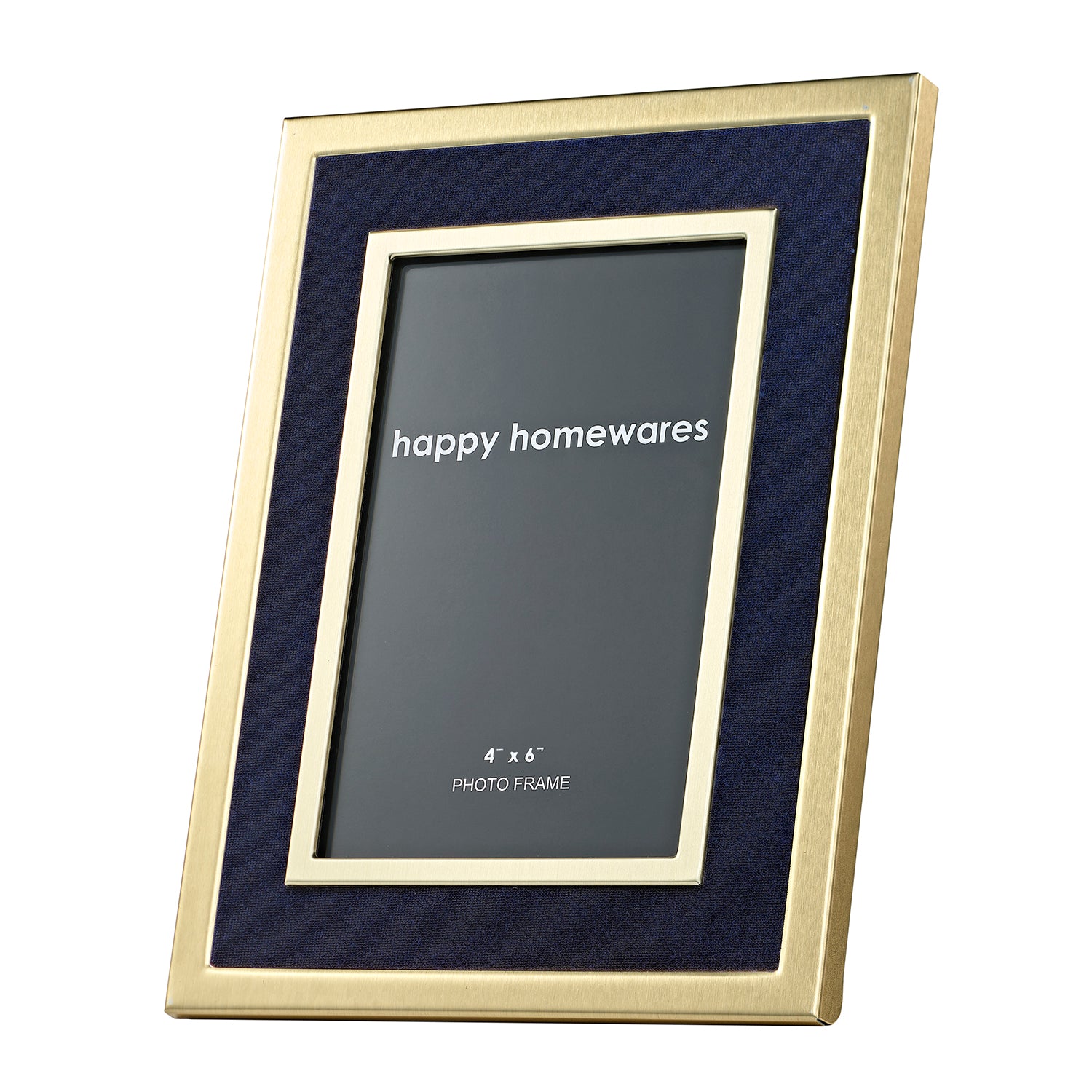 Modern Brushed Gold Metal and Navy Midnight Blue Velvet Fabric 4x6 Picture Frame Image 1