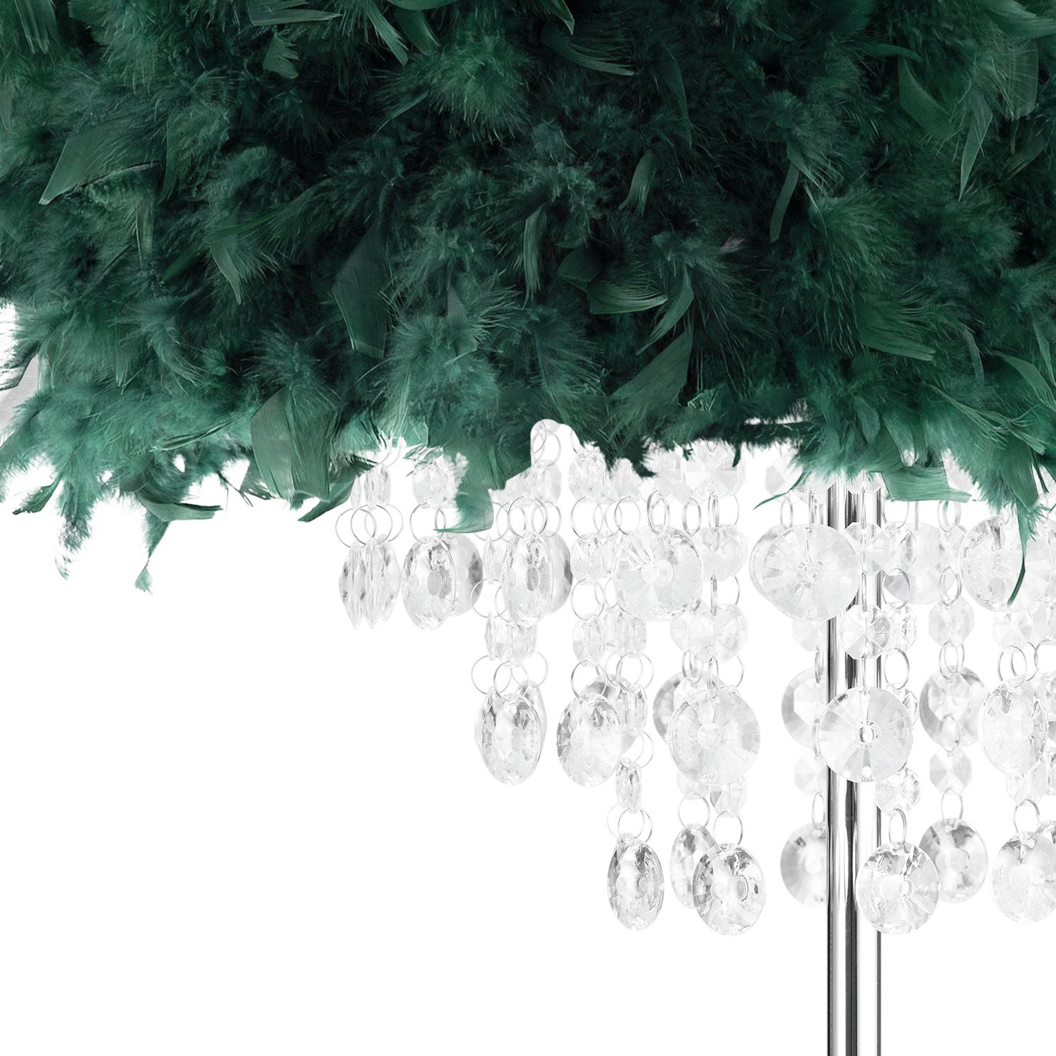 Chandelier Style Forest Green Feather Floor Lamp with Waterfall Drops Image 3
