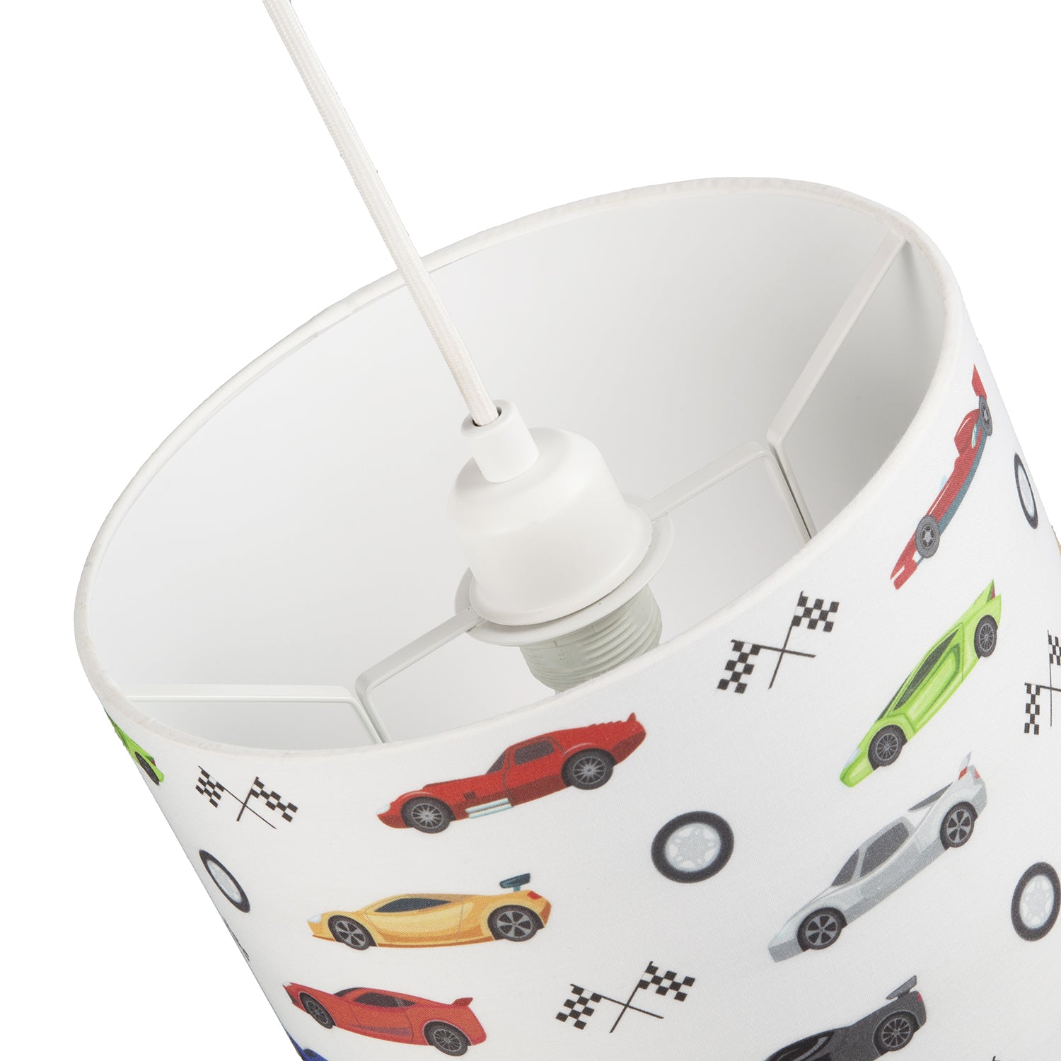 Modern and Colourful Racing Cars Kids Cotton Fabric Round Drum Lamp Shade - 25cm Image 5