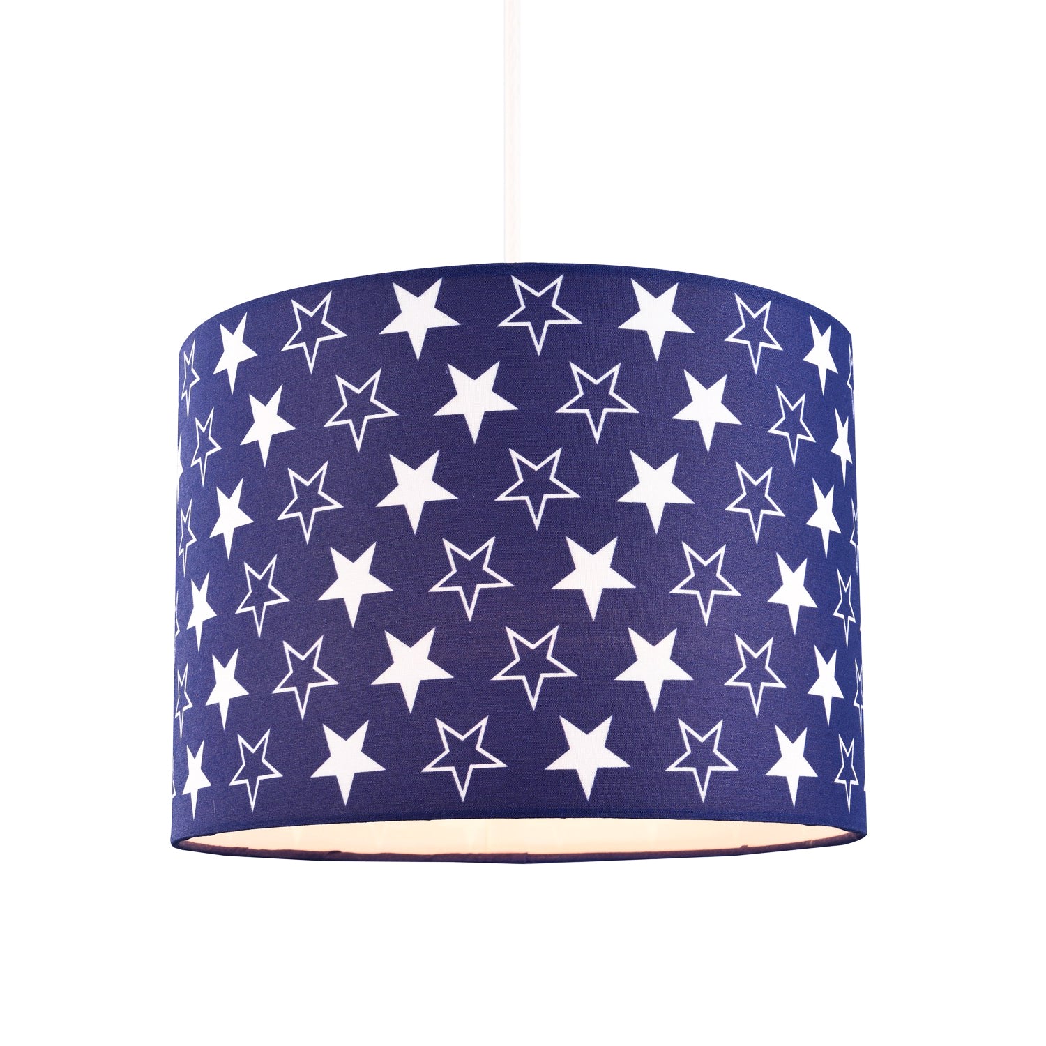 White Stars Children's/Kids Blue Cotton Fabric Bedroom Lamp or Pendant Shade Image 2