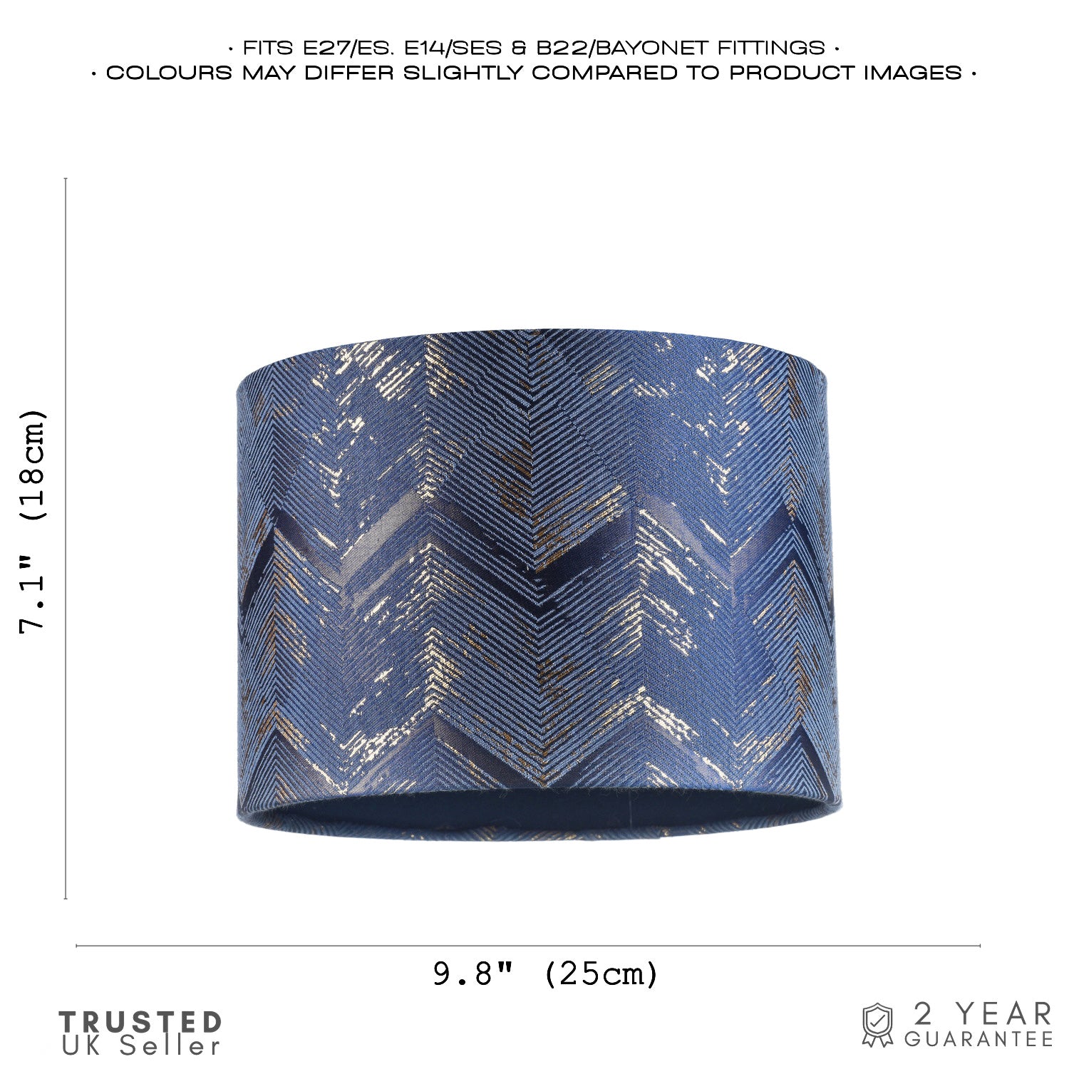 Contemporary Midnight Blue Drum Lamp Shade with Gold and Silver Metallic Decor Image 7