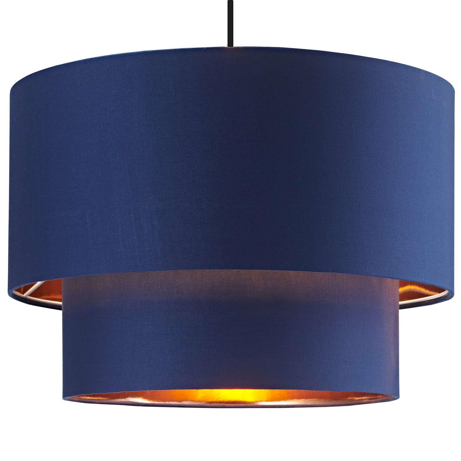 Designer Midnight Blue Cotton Double Tier Ceiling Shade with Shiny Copper Inner Image 2