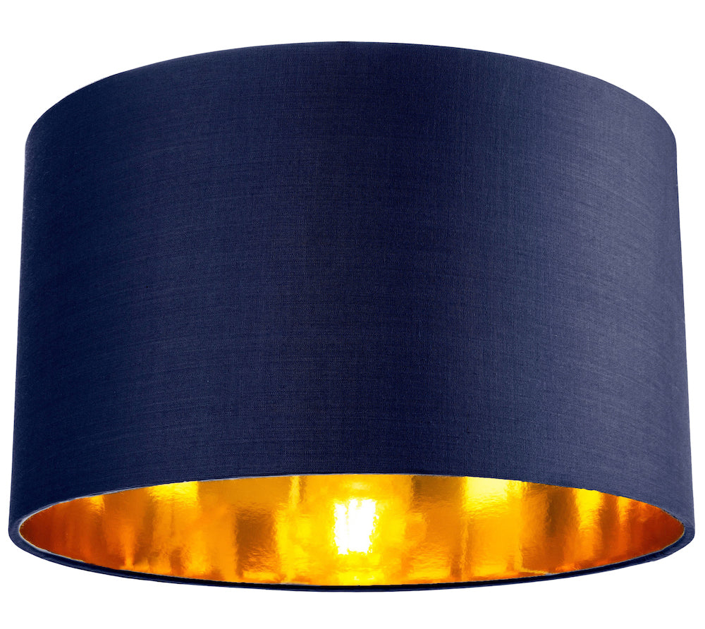 Contemporary Blue Cotton 14" Table/Pendant Lamp Shade with Shiny Copper Inner Image 1