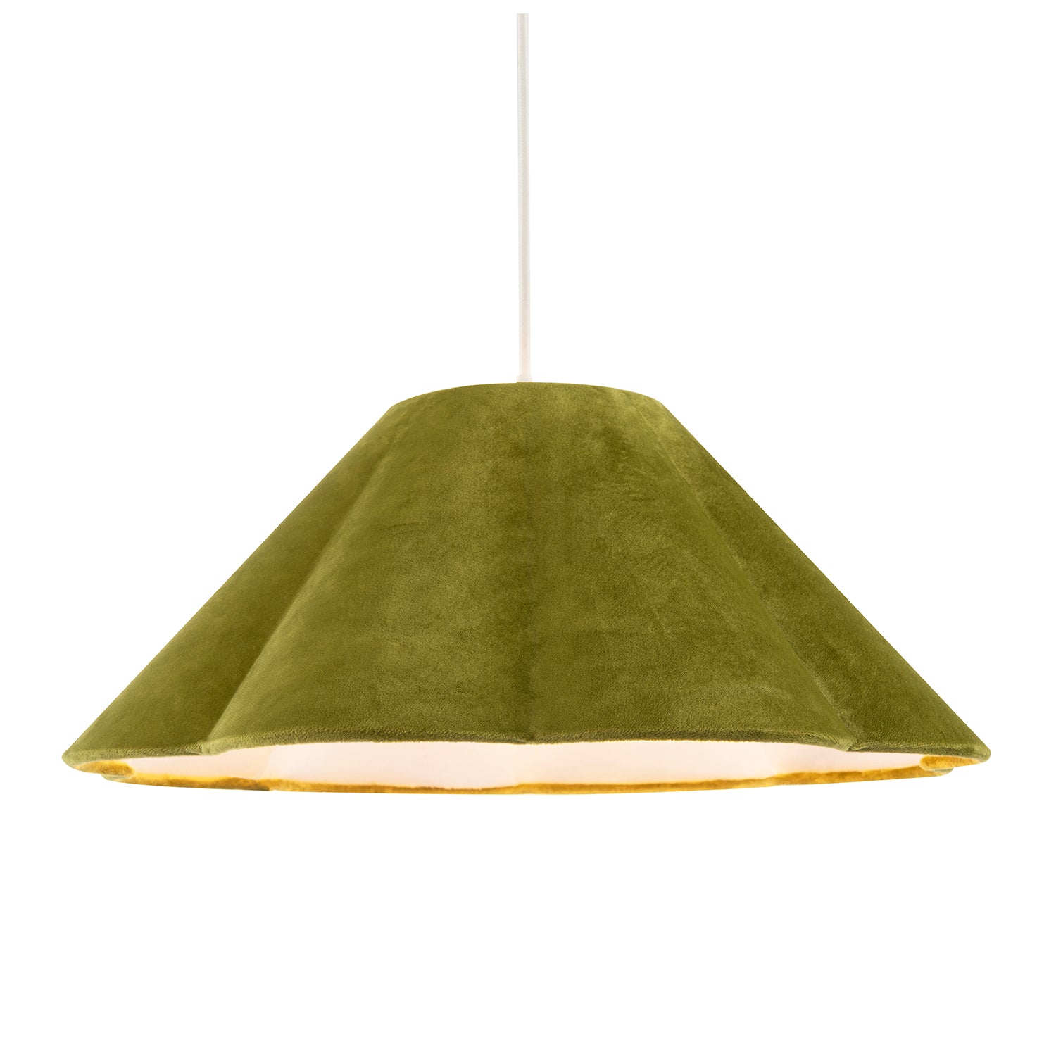 Olive Green Velvet Fabric Empire Lamp Shade with Elegant Scallop Edges Image 3