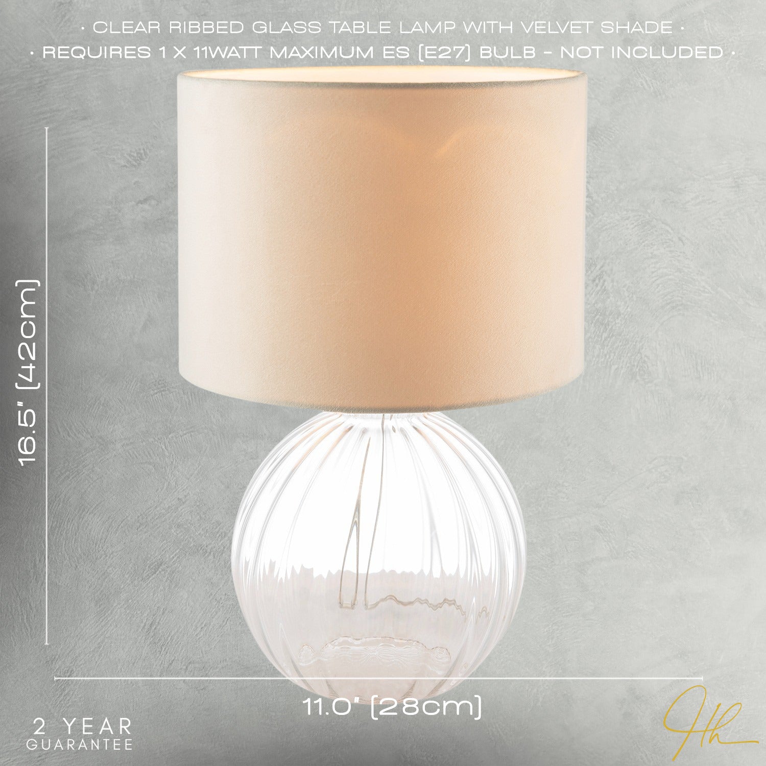 Contemporary Clear Ribbed Glass Table Lamp with Velvet Fabric Shade Image 7