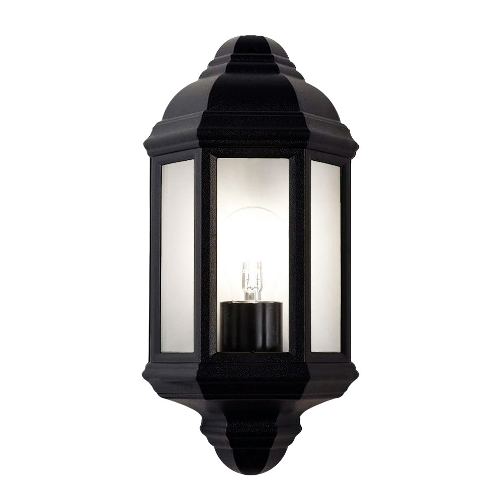 Traditional Outdoor Matt Black Cast Aluminium Flush Wall Lantern Light Fitting Image 1