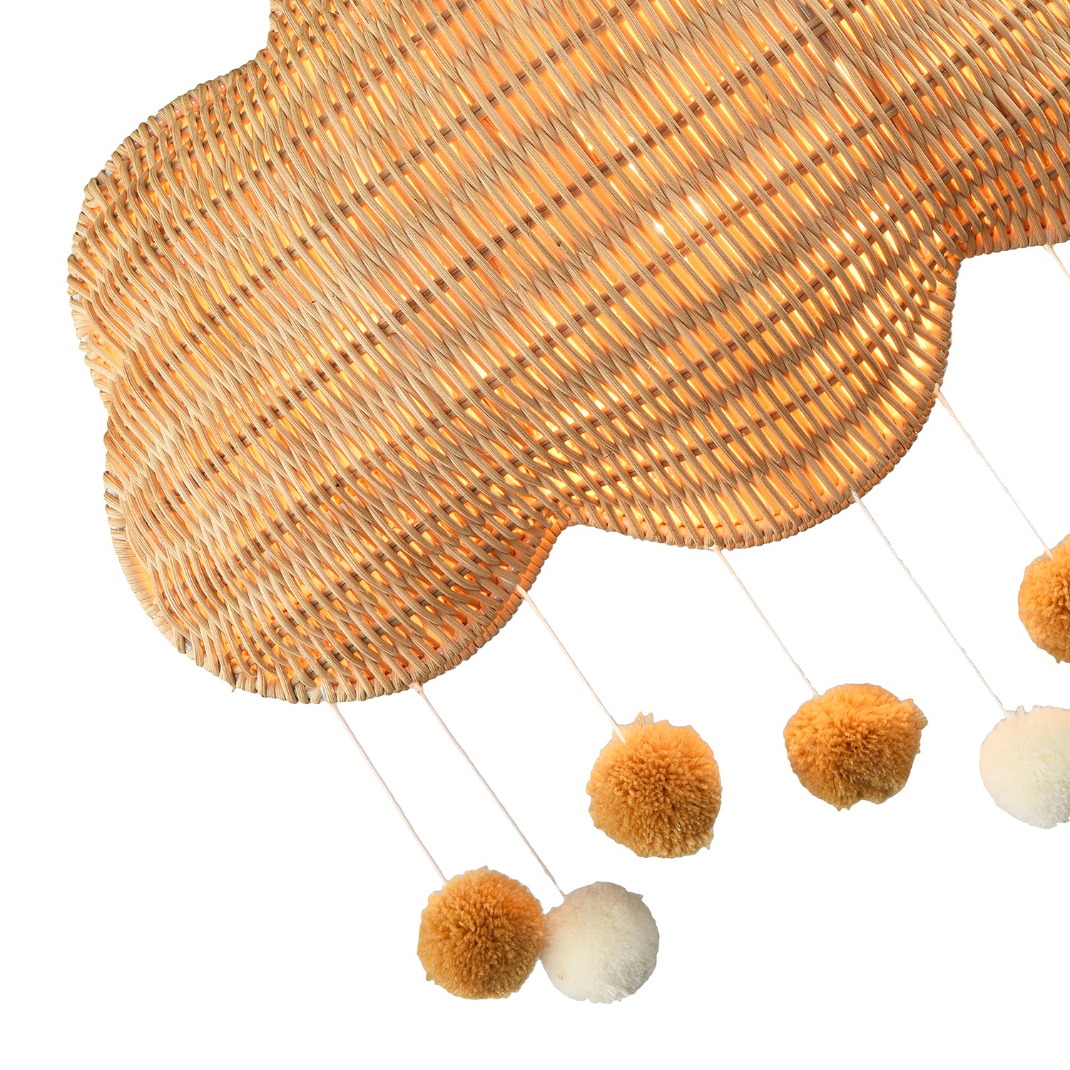 Cloud Shaped Childrens Rattan Pendant Light Shade with Pom Pom Balls Image 4